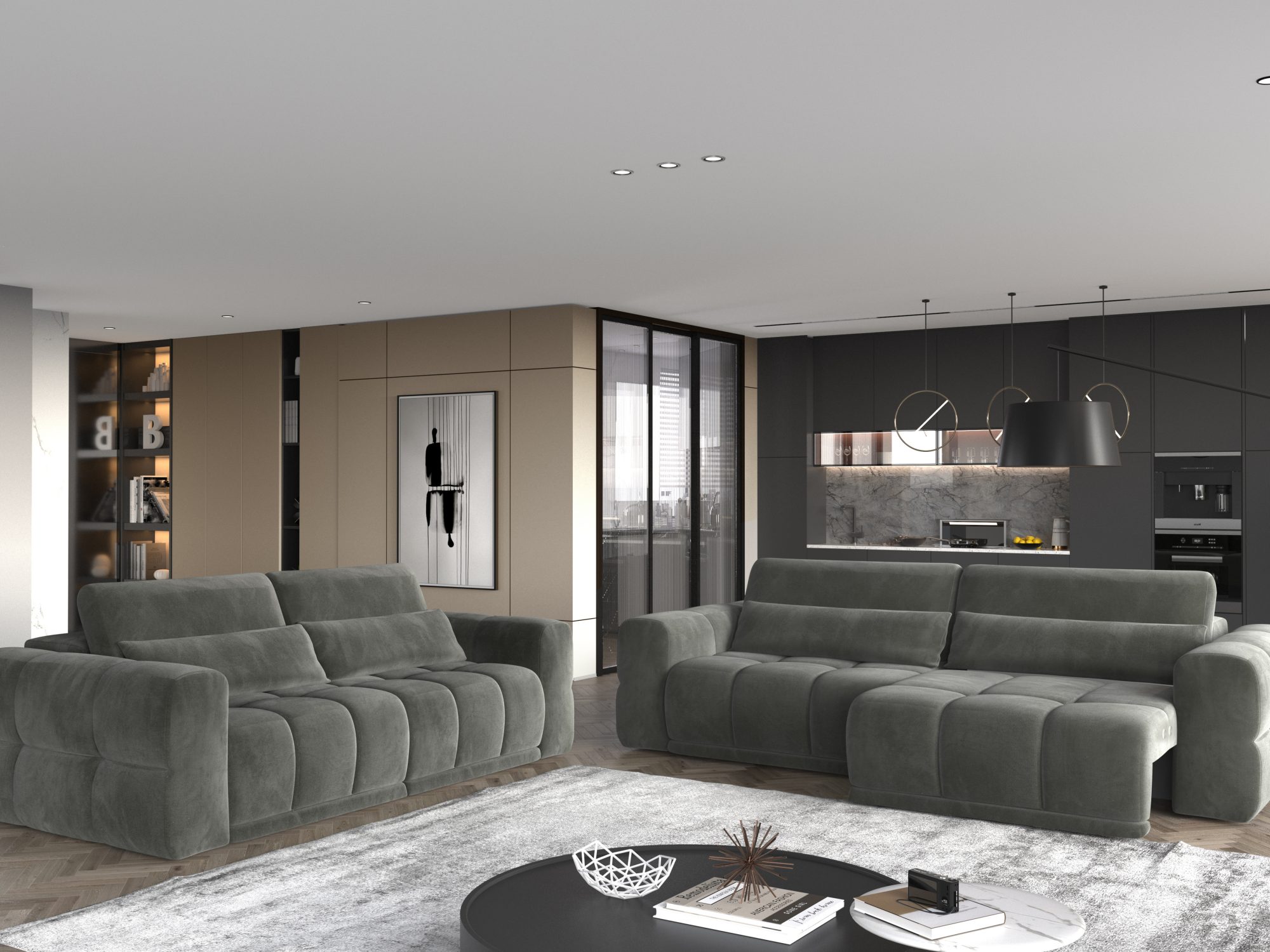 Sofa Lagvero mit einer ausgefahrenen Sitzfläche im Wohnzimmer