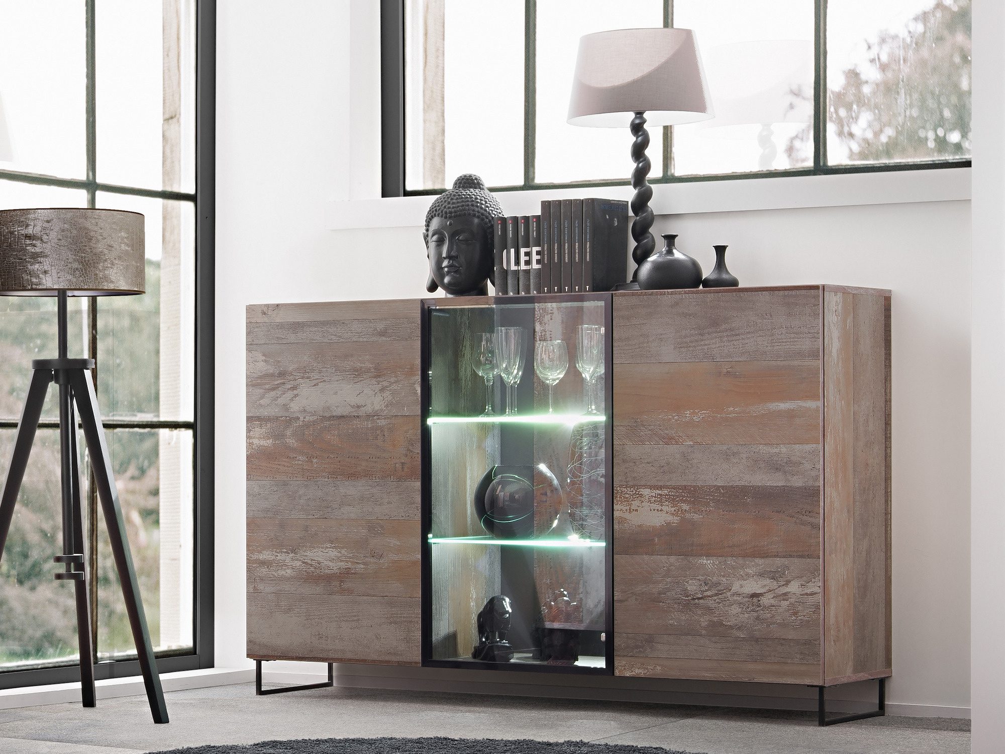 Hohe LED-Vitrine Valmoro 60 cm Canion Wood Schwarz – Bild 5