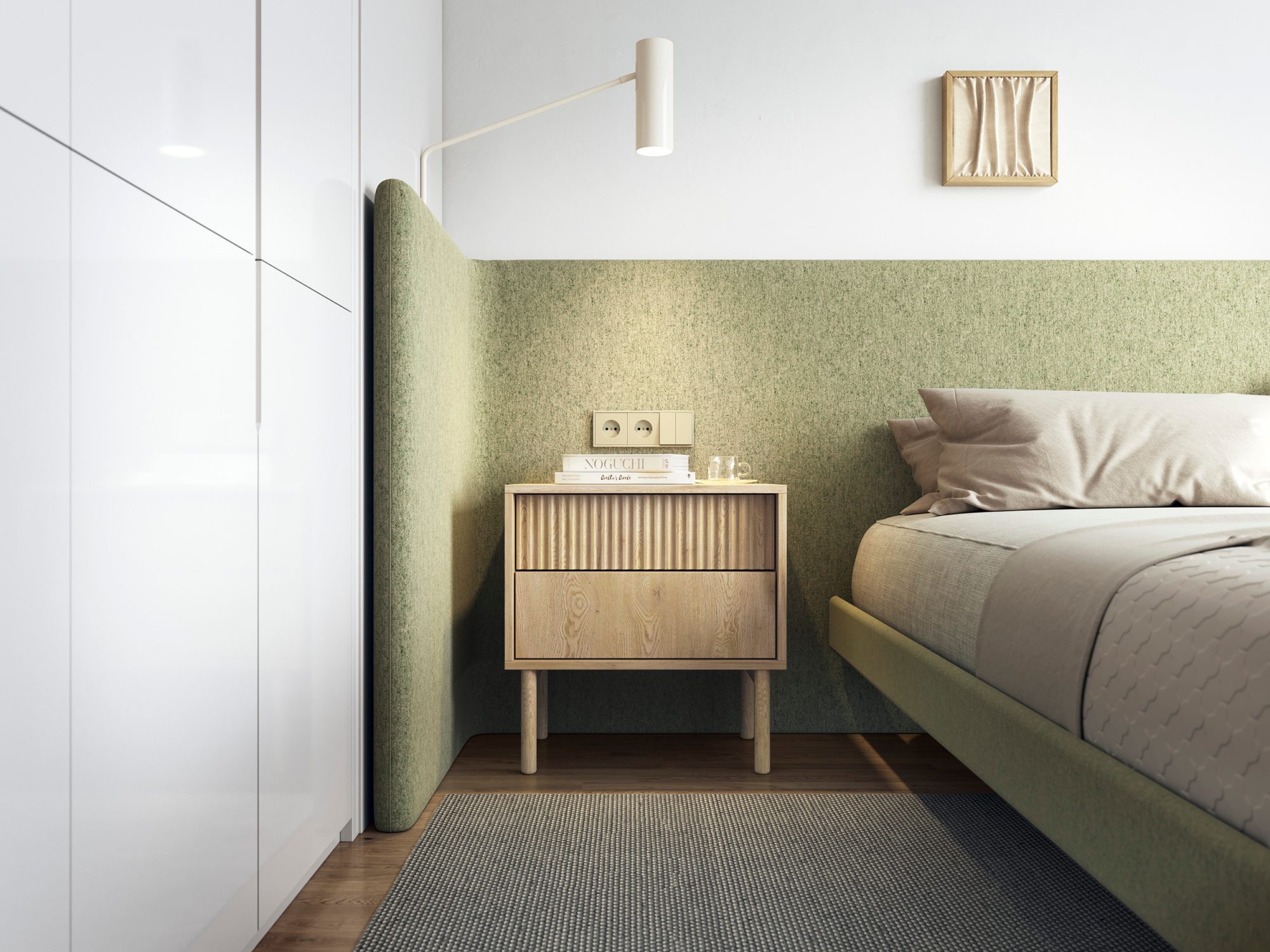 Schlafzimmer-Arrangement mit Nachttisch Pavello in Eiche Cremona