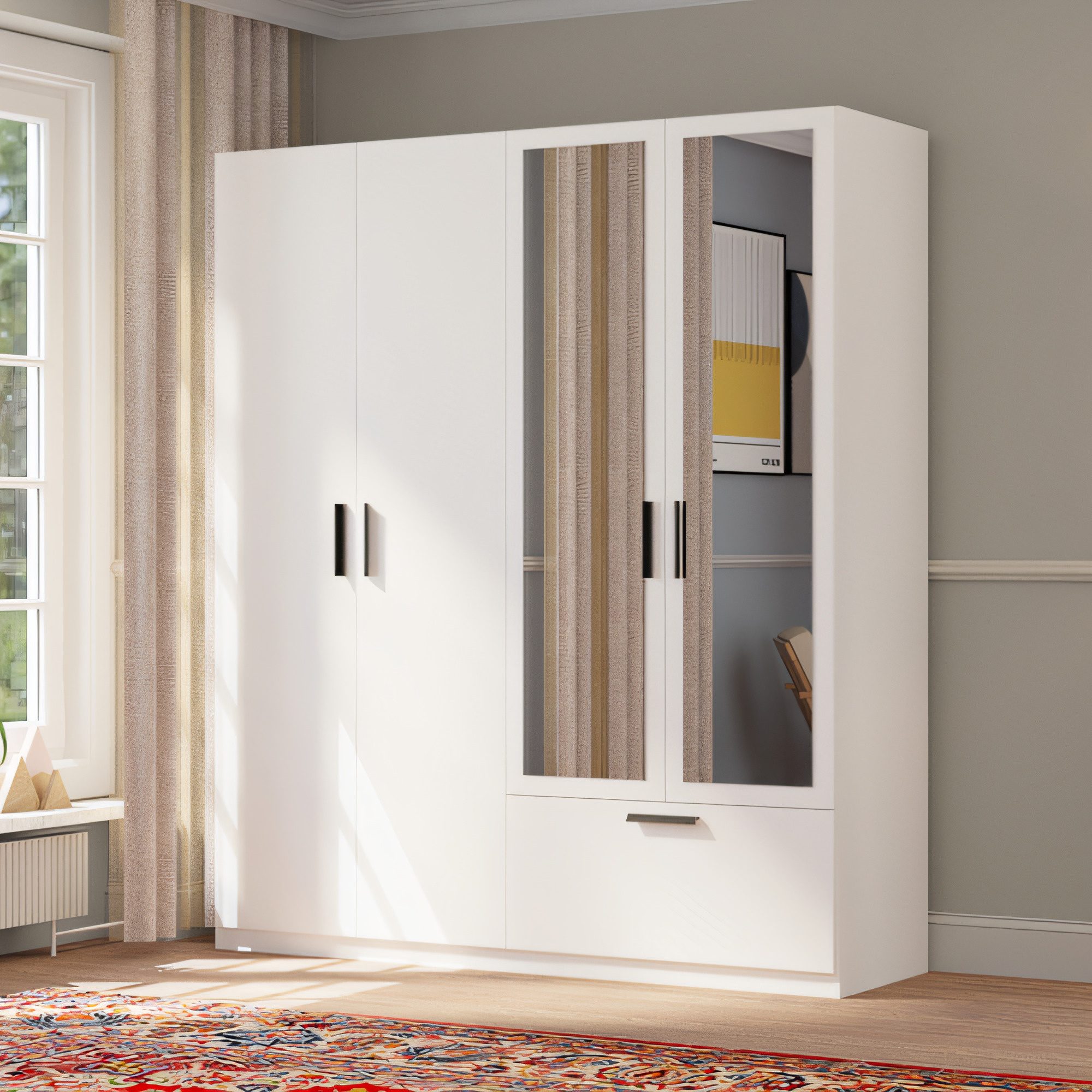Weißer Kleiderschrank Litano mit Innenspiegel