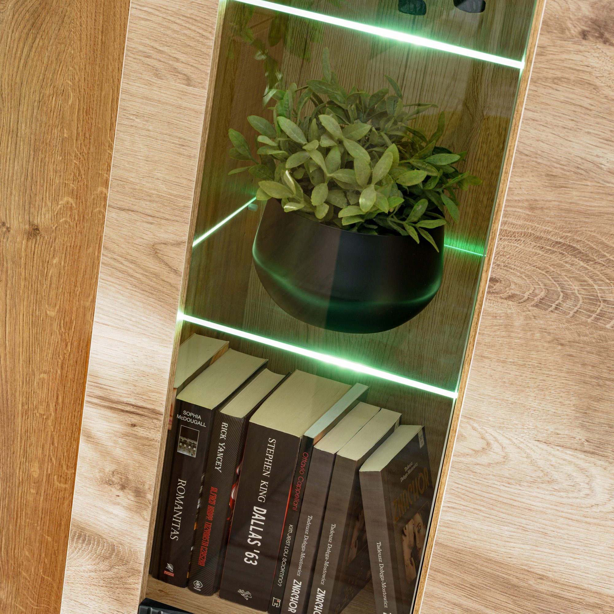 Obývací stěna s LED vitrínami Arvanto 320 cm dub Ribbeck černá – foto 4