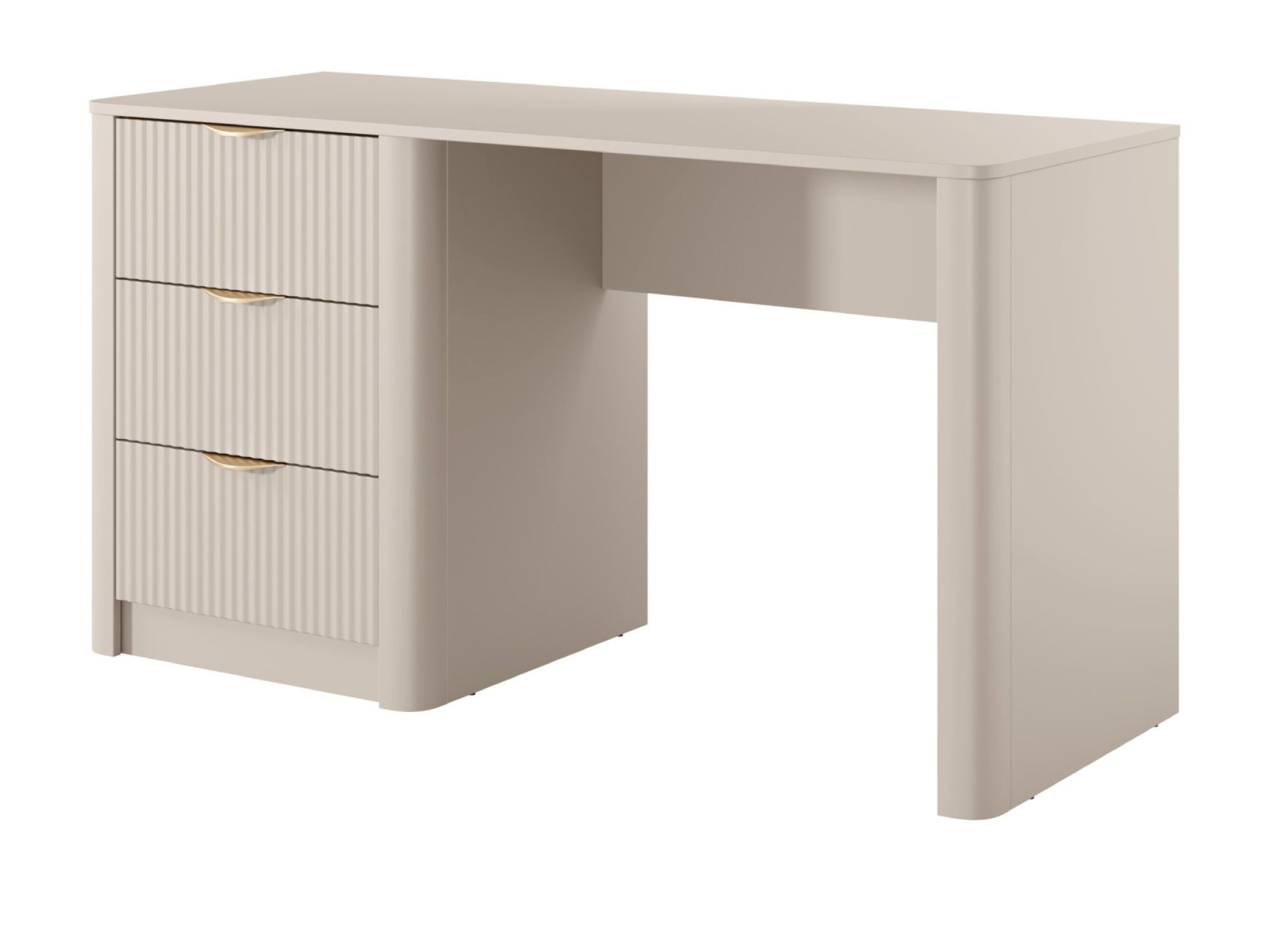 Schreibtisch Nesaro 140 cm in Beige – drei geriffelte Schubladen und Seitenpaneel