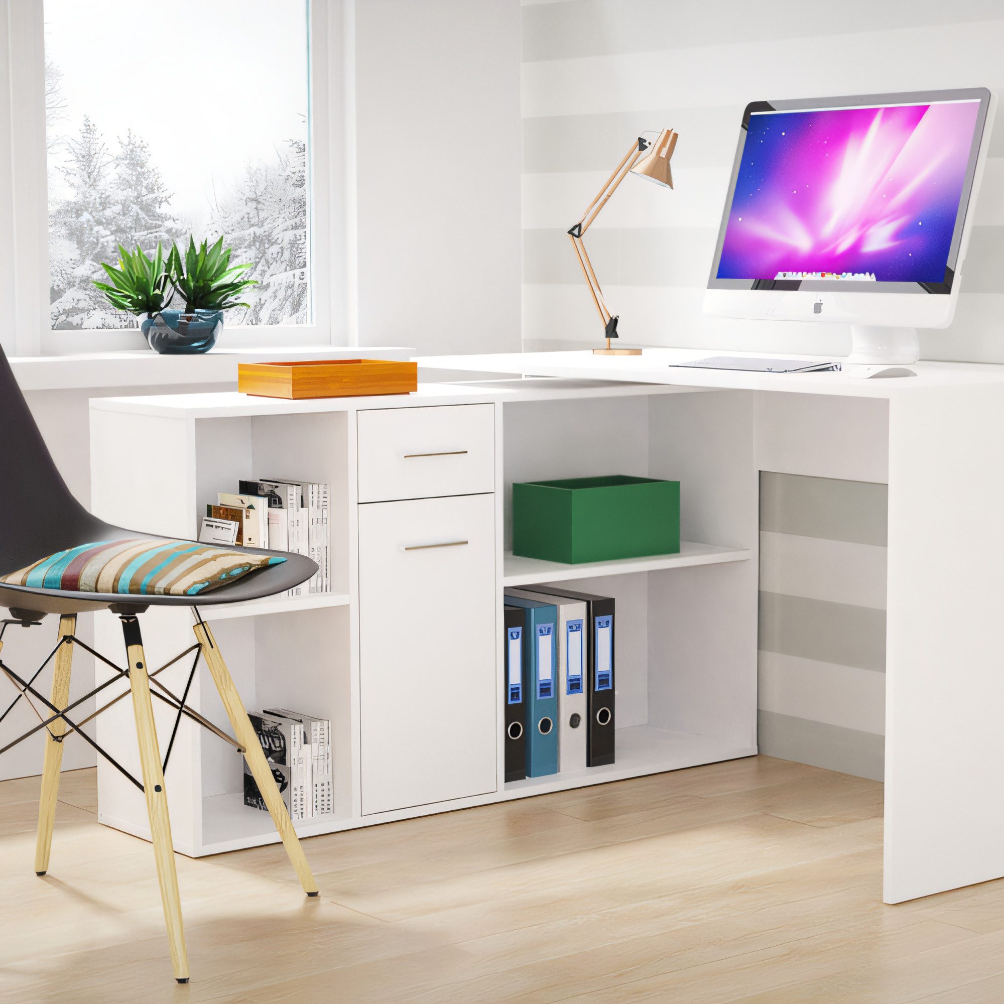 Weißer Schreibtischschrank mit Schubladen