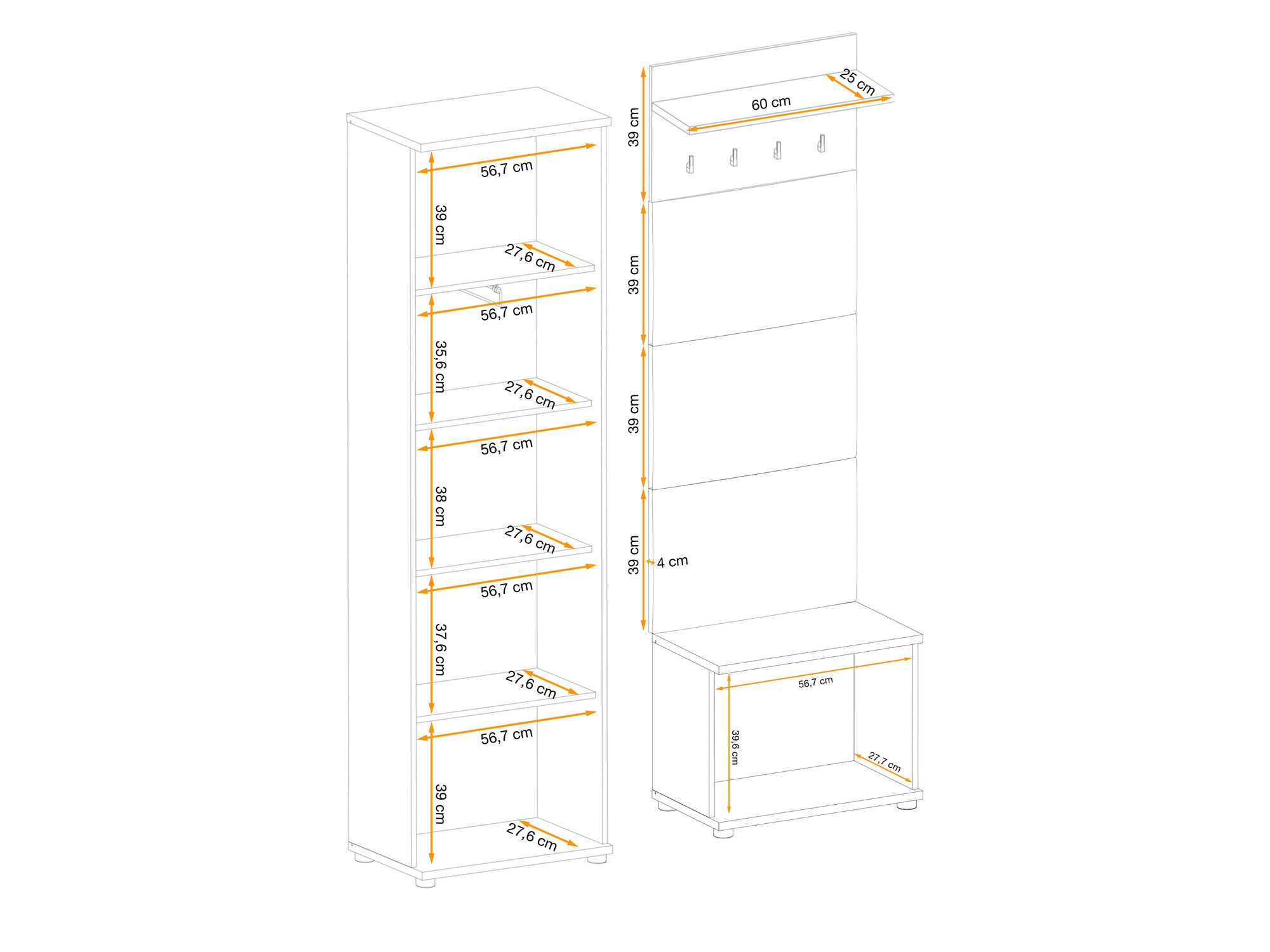 Maße der Flurgarderobe Pedrivo mit Sitzkissen