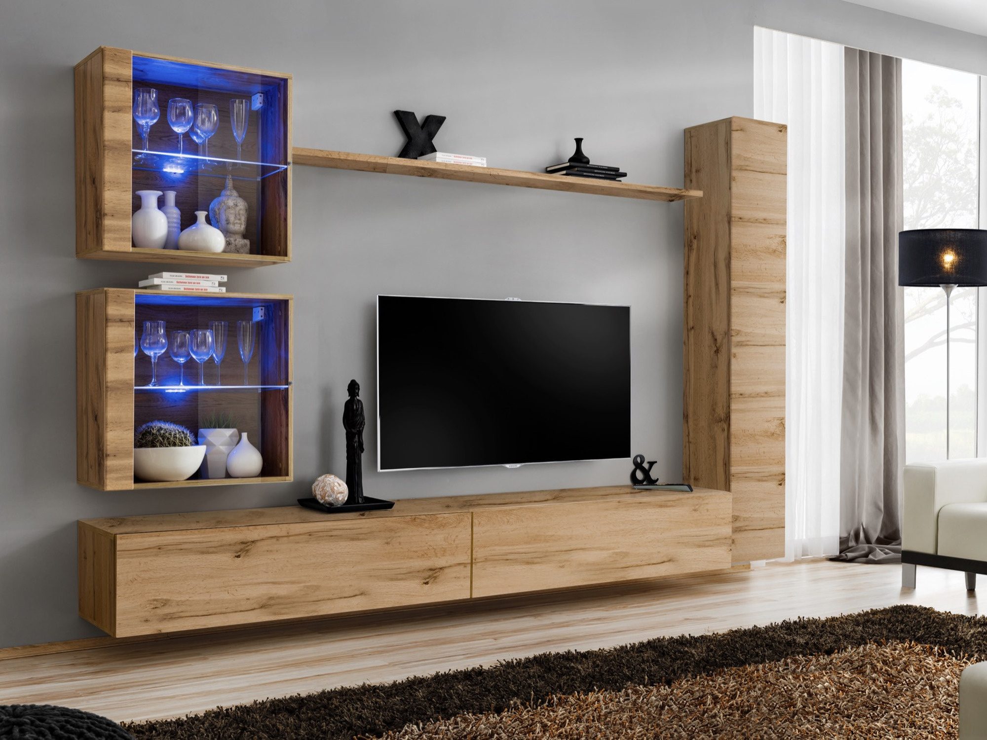 Wohnwand Kelmoro 280 cm Wotan Eiche mit LED