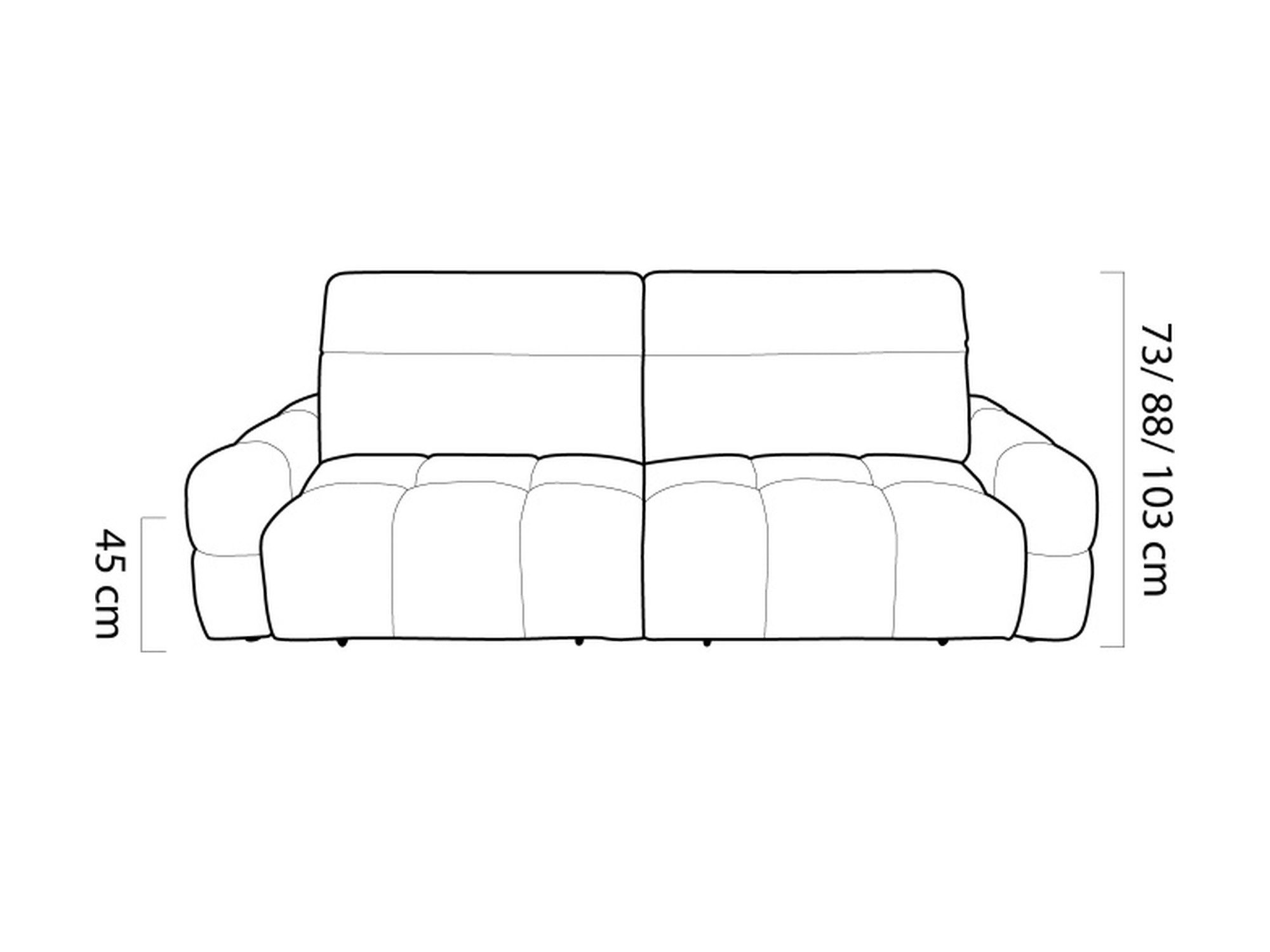 Technische Zeichnung des Sofas Marello mit drei Rückenlehnenhöhen