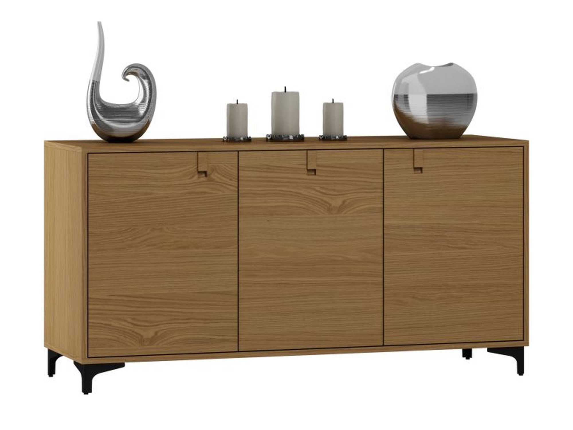 Třídveřová komoda Nivaro 150 cm s plnými dvířky na černých nožkách