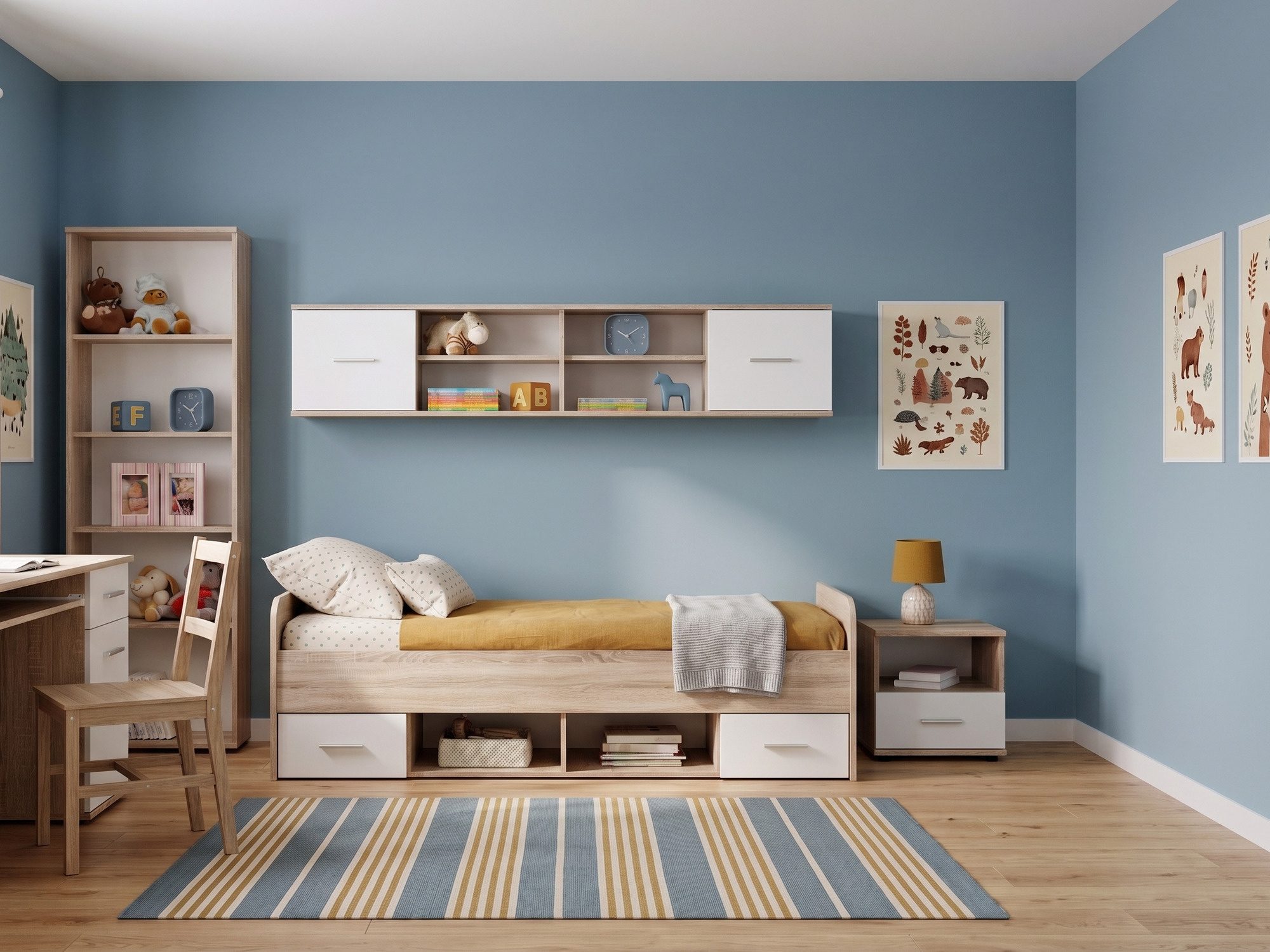 Dinvoro Bett in einem hellblauen Jugendzimmer