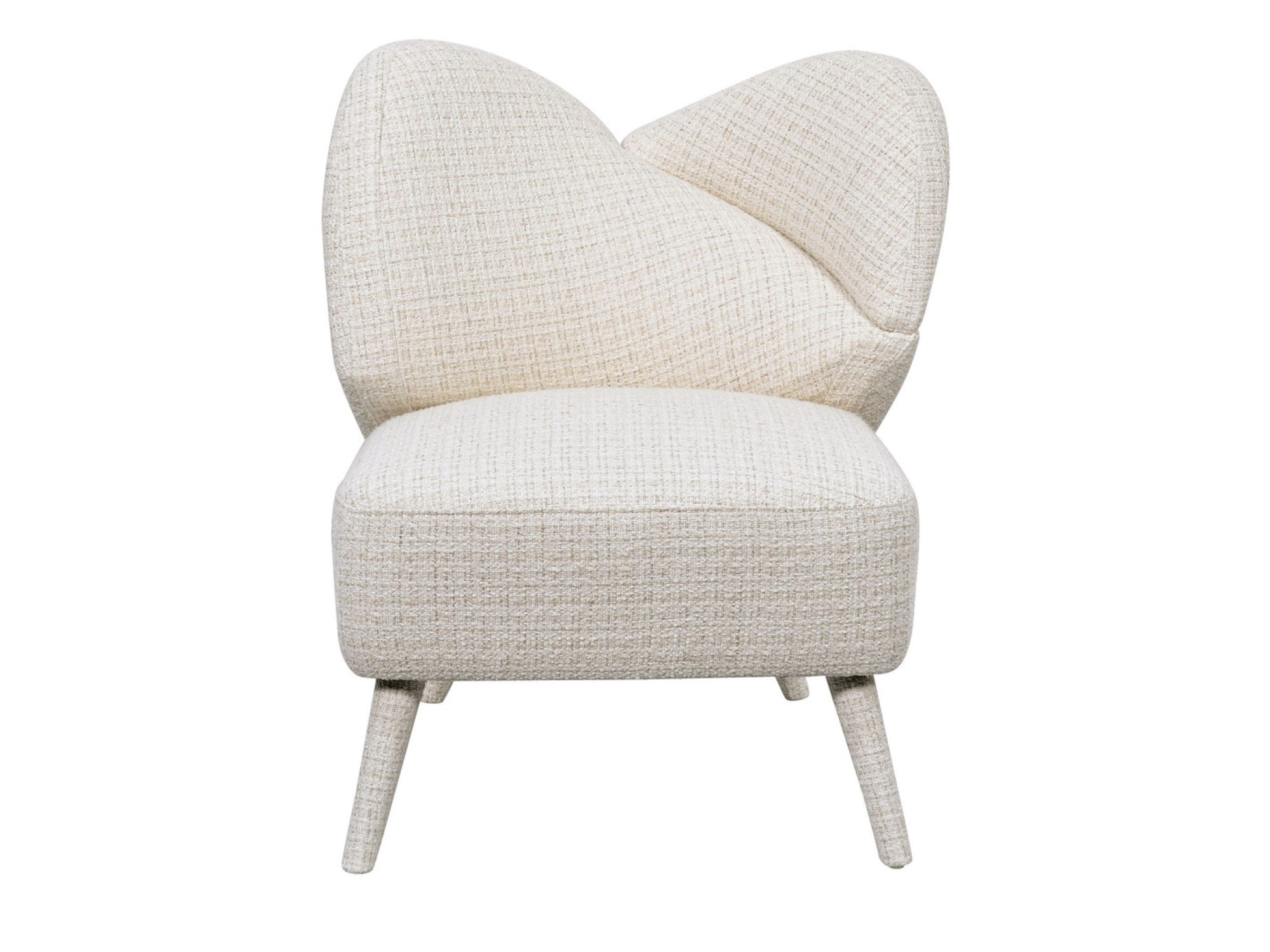 Fotel Edinburgh beżowy boucle 76 cm – skrzyżowane obłe oparcie od przodu