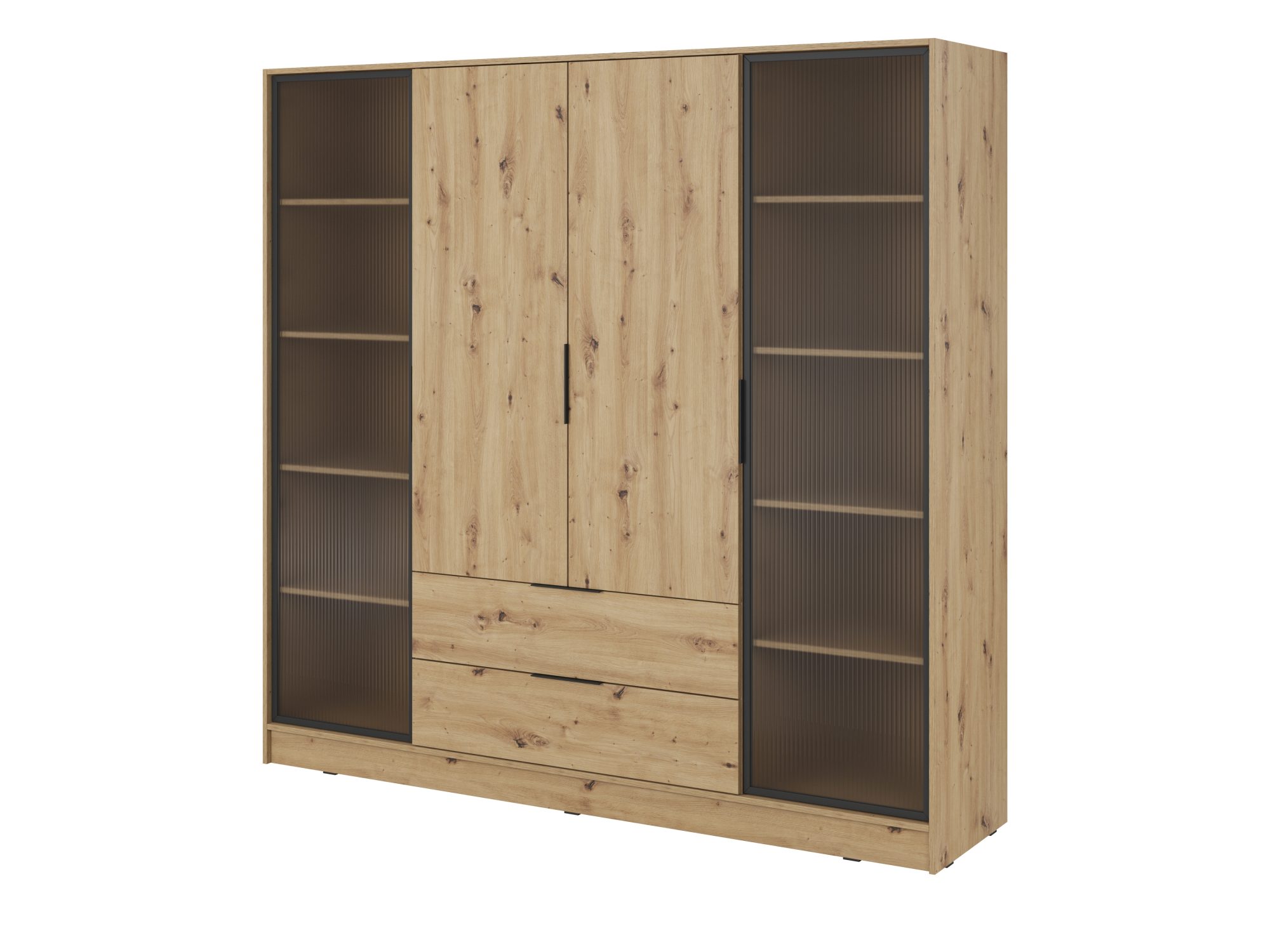 Kleiderschrank Kardena Artisan Eiche mit Holzdekor und getönten Glaselementen