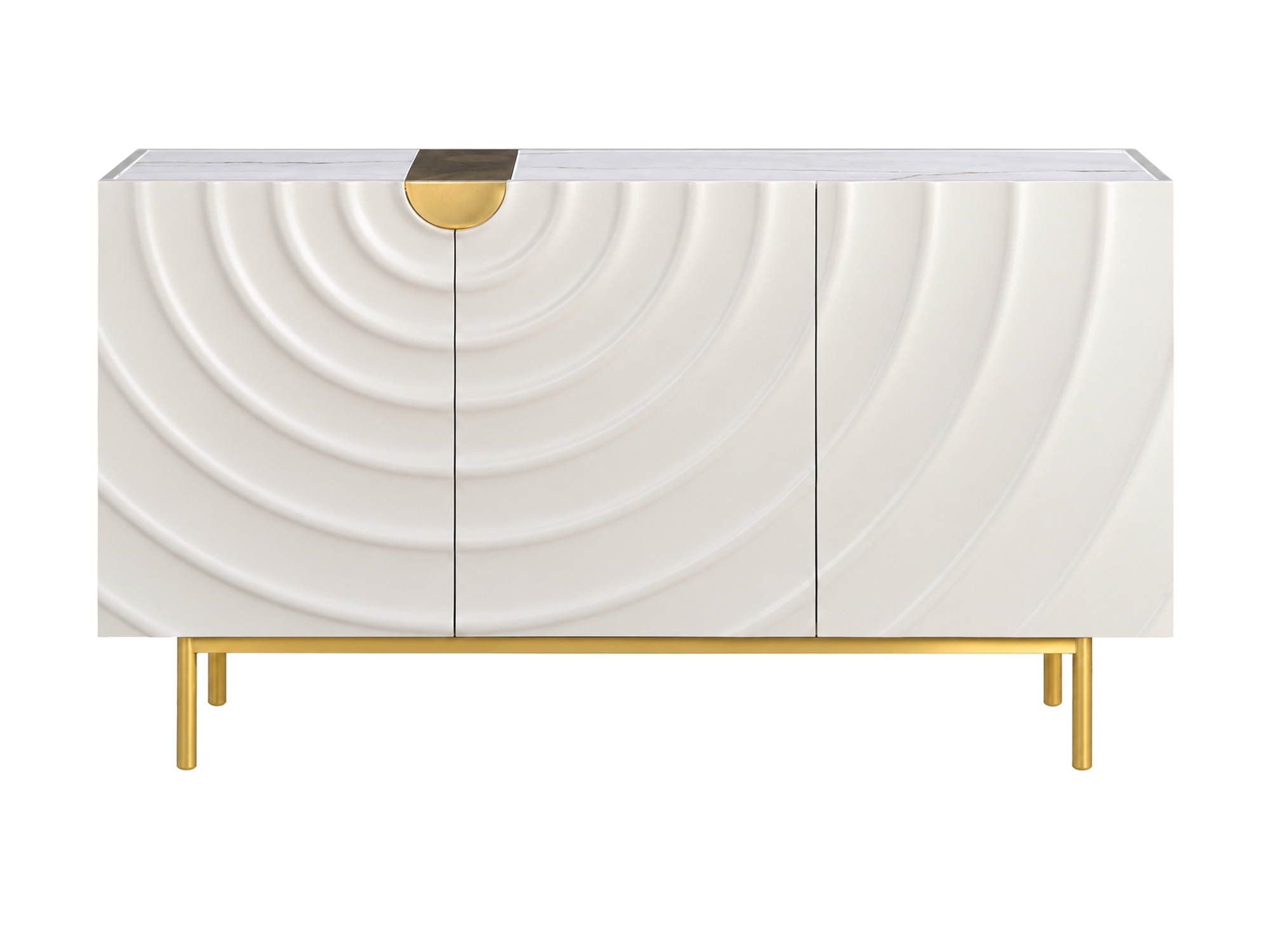 3dveřová komoda s deskou z umělého mramoru 150 cm bílá-ecru Eleganza na bílém pozadí