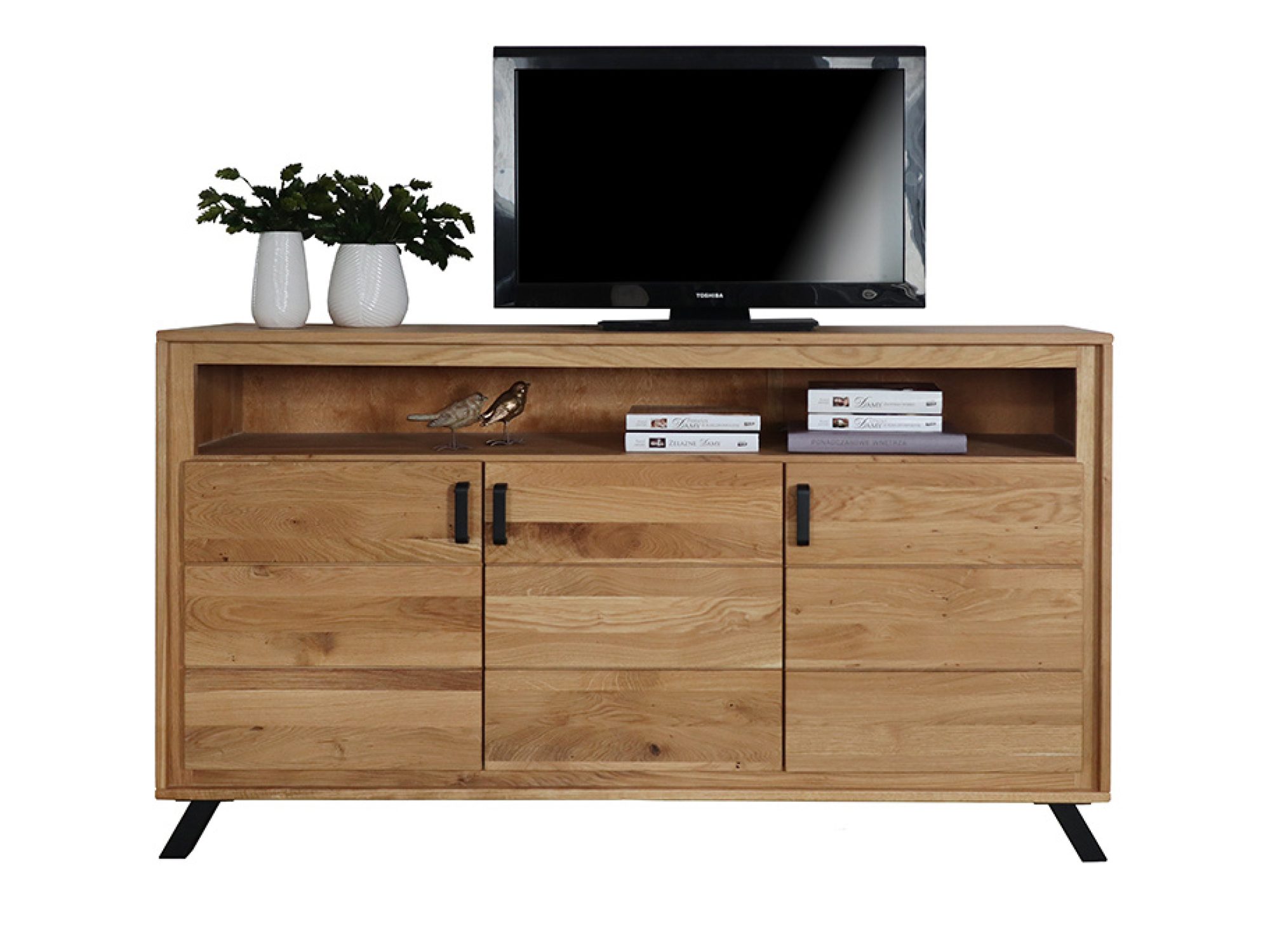 Komoda drewniana ALAMOS LOFT 163 cm na czarnych metalowych nogach