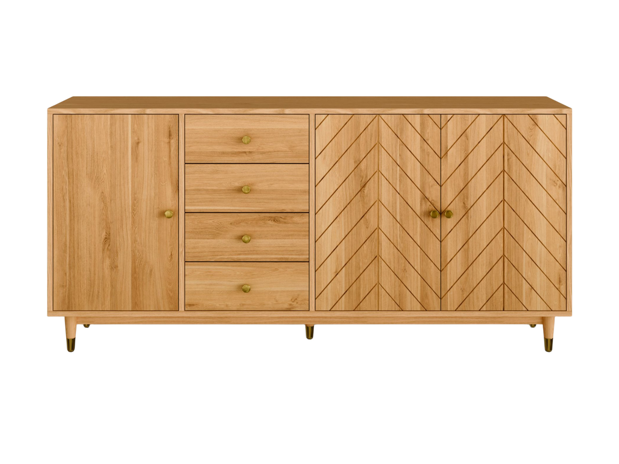 Eichenkommode Jorvano 190 cm, Fischgrätmuster, goldene Details – Bild 5