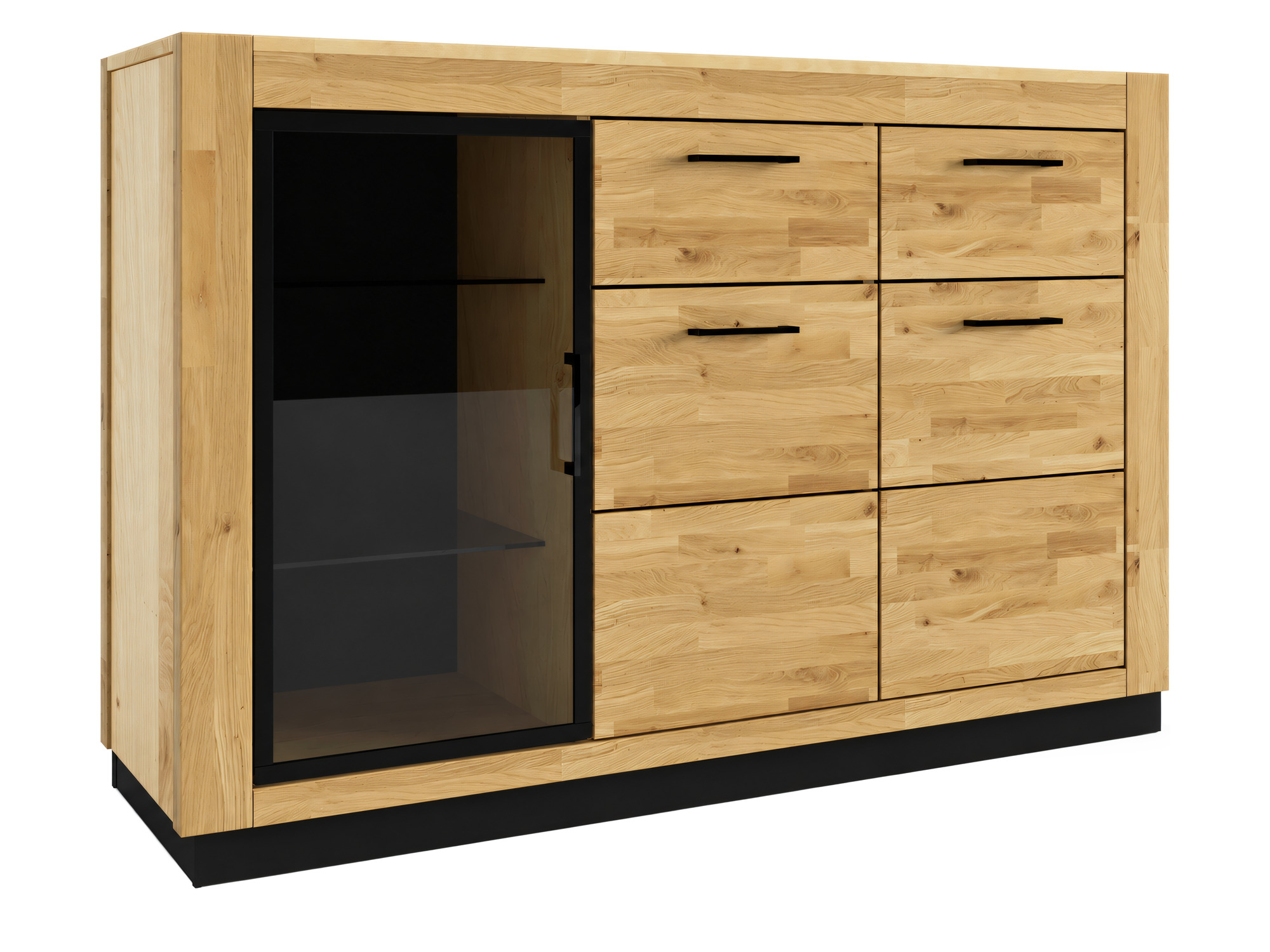 Eichen-Sideboard mit Glas Renvano 141 cm, Eiche und Schwarz