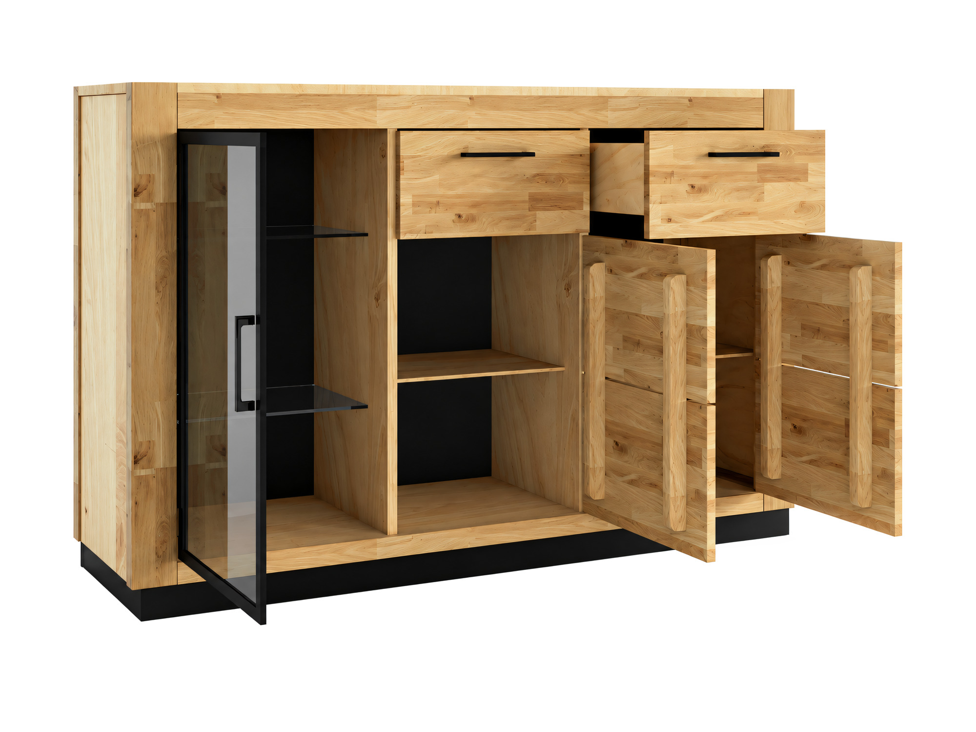 Eichen-Sideboard mit Glas Renvano 141 cm, Eiche und Schwarz – Bild 2