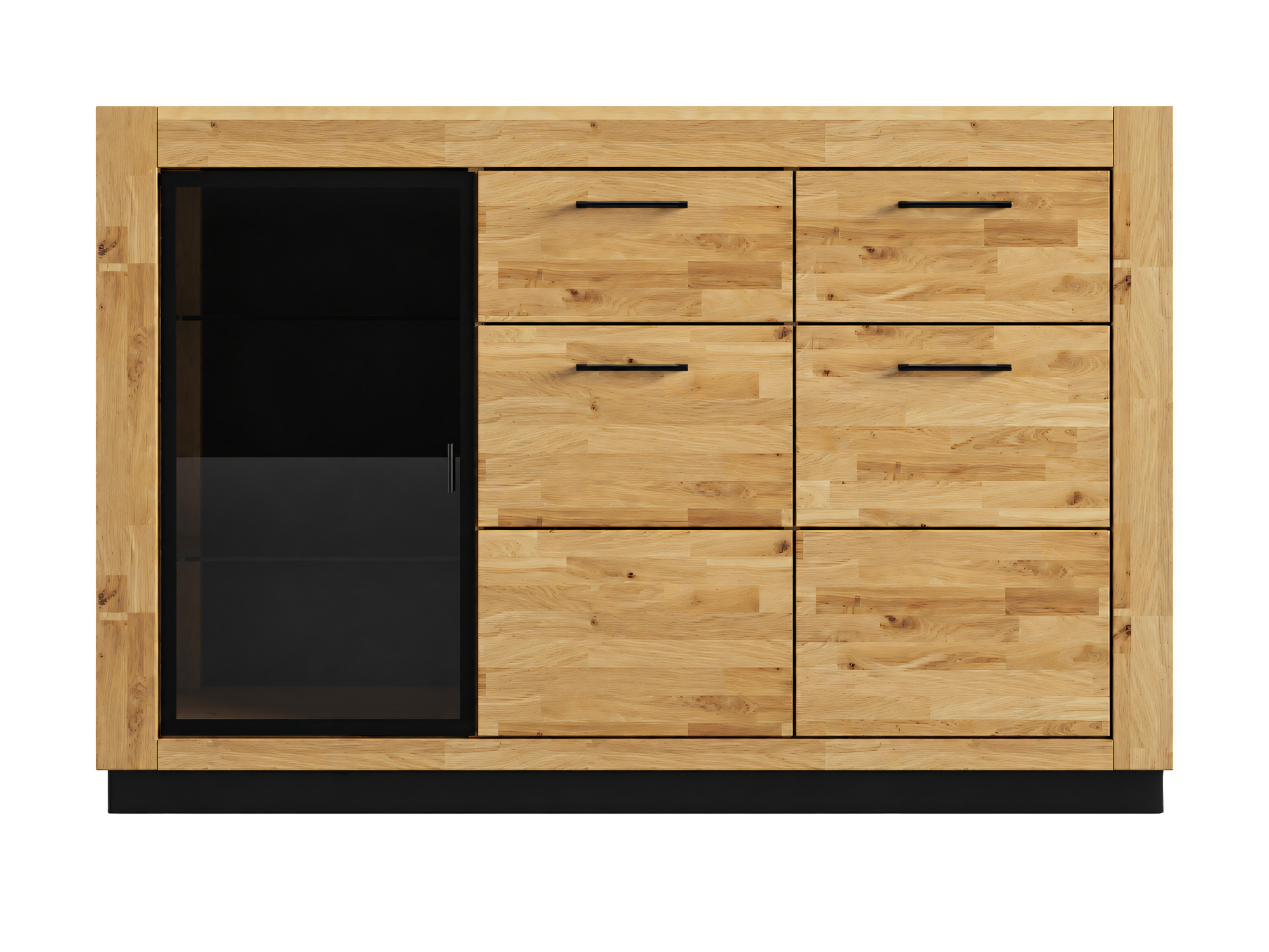 Eichen-Sideboard mit Glas Renvano 141 cm, Eiche und Schwarz – Bild 3