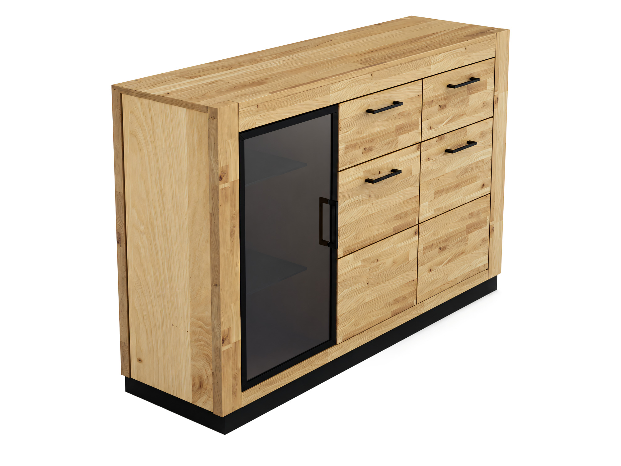 Eichen-Sideboard mit Glas Renvano 141 cm, Eiche und Schwarz – Bild 4