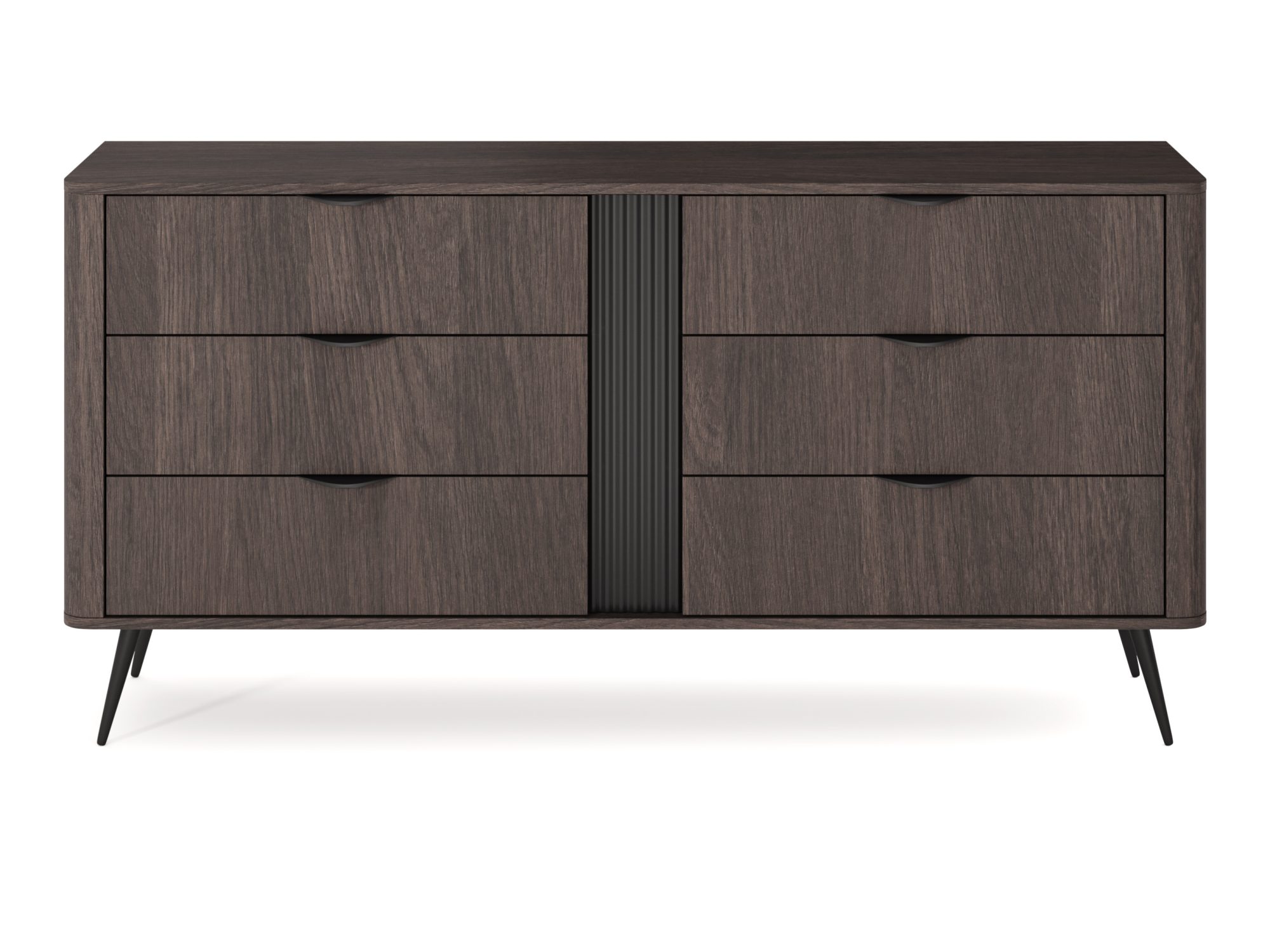 Kommode Gardano 163 cm Eiche Dunin – sechs geschlossene Schubladen und schwarze Rillenleiste