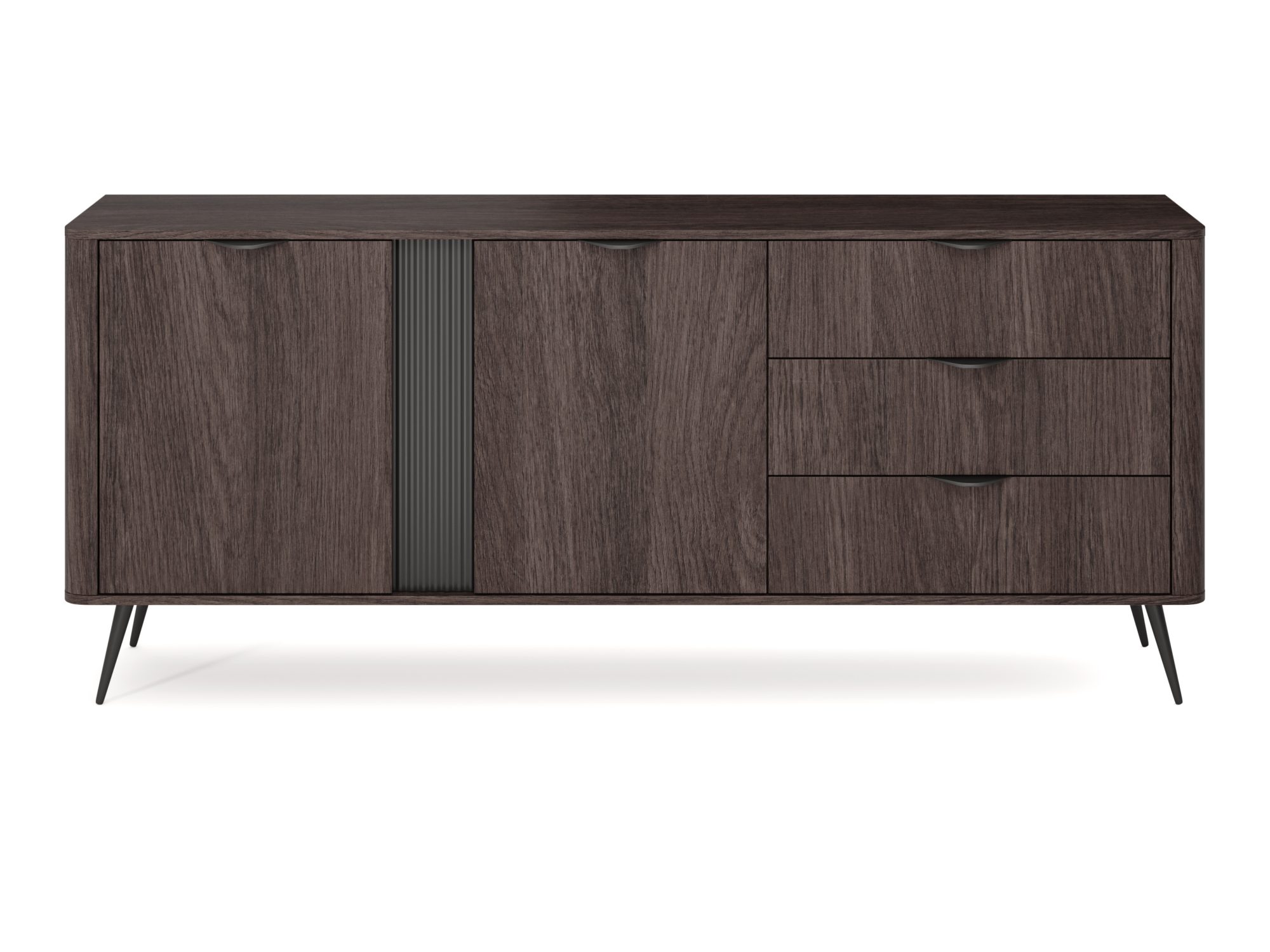 Komoda Gardano 195 cm – dub dunin a černé detaily, pohled zepředu