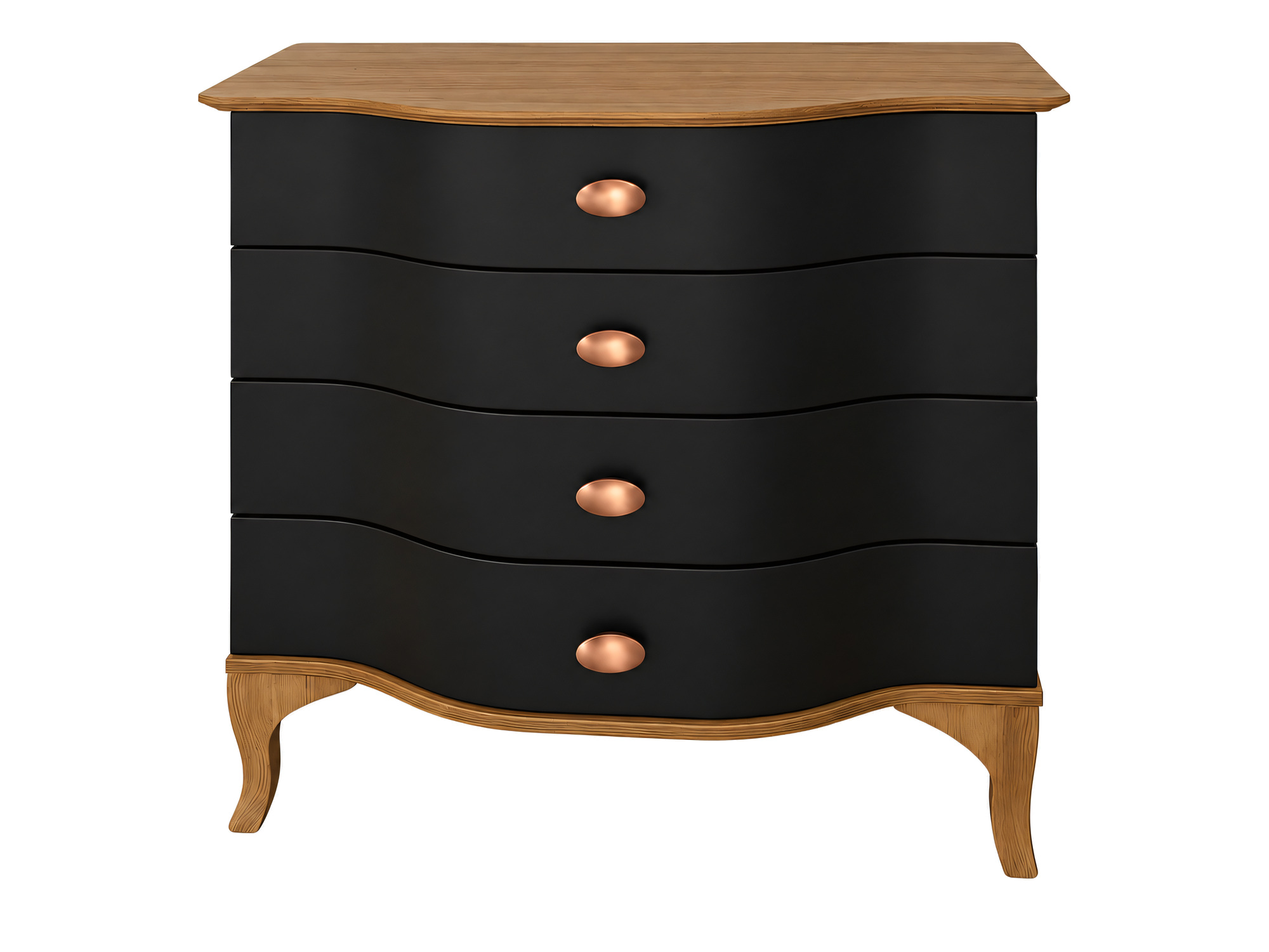 Kommode Madera DR02 in Mattschwarz auf weißem Hintergrund – Frontansicht