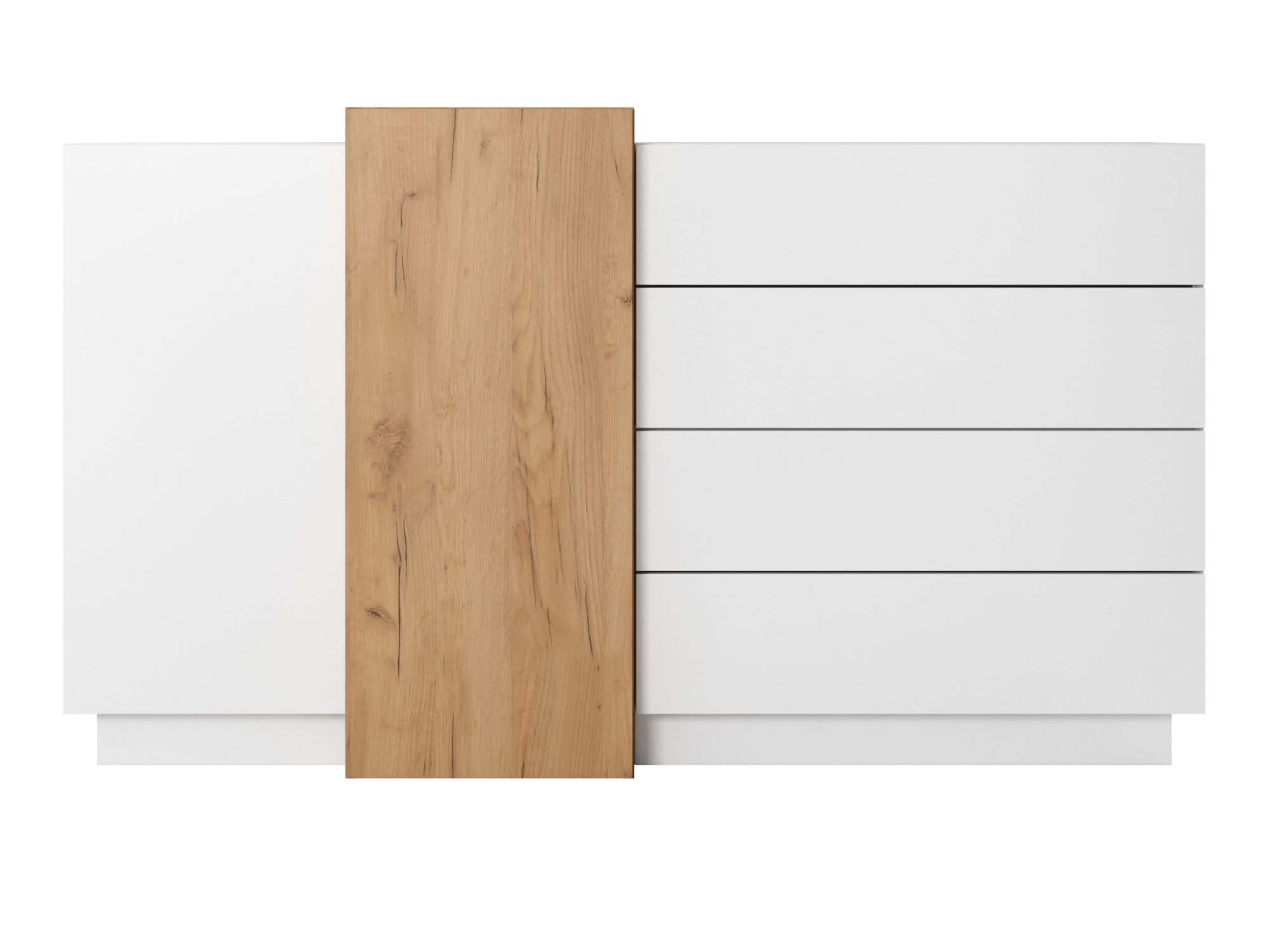 Kommode Mails 160 cm – weiße Fronten mit Dekor Craft Eiche Gold, Frontansicht