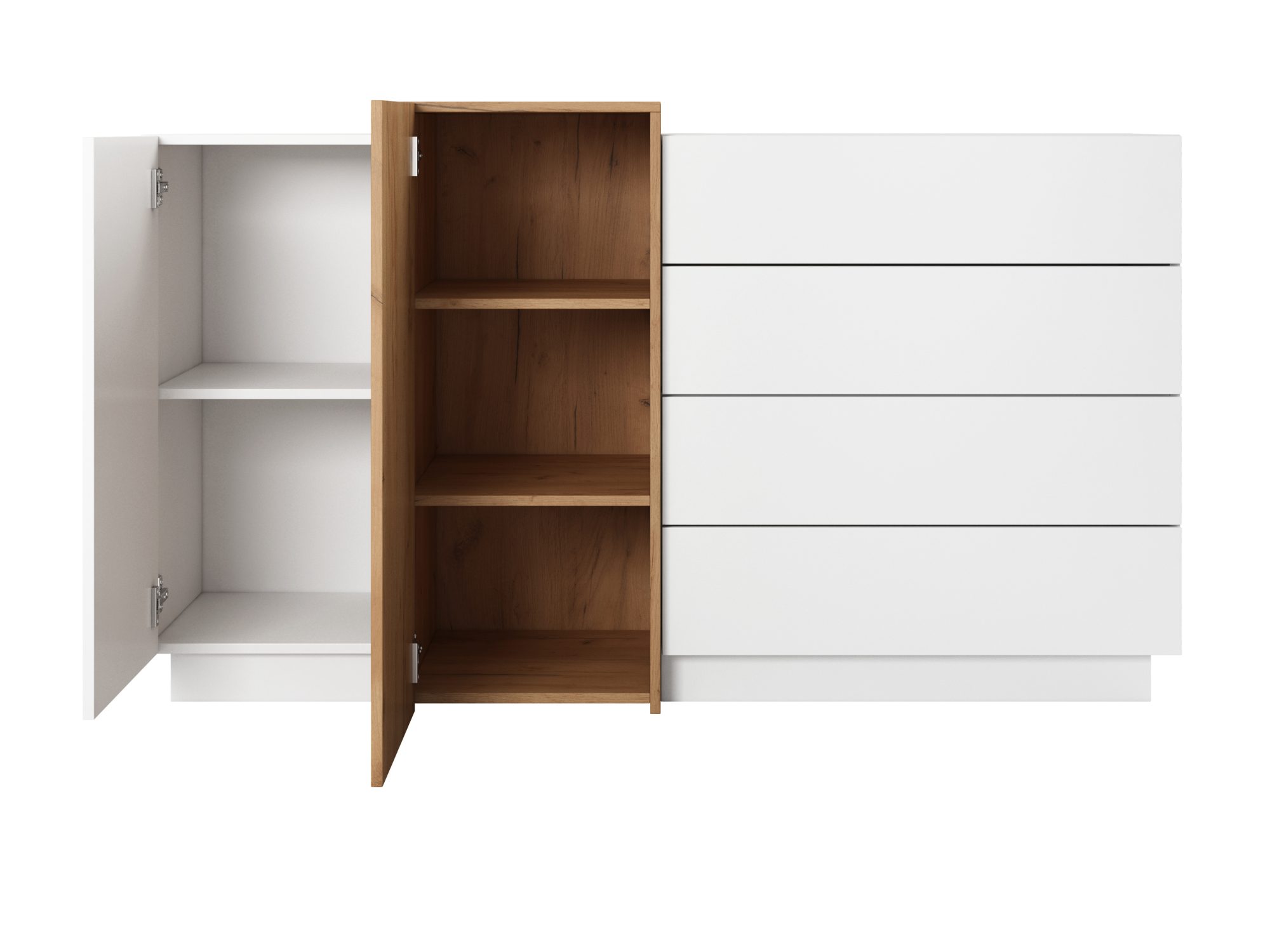 Kommode Mails 160 cm – zwei geöffnete Türen und Blick in den Innenraum