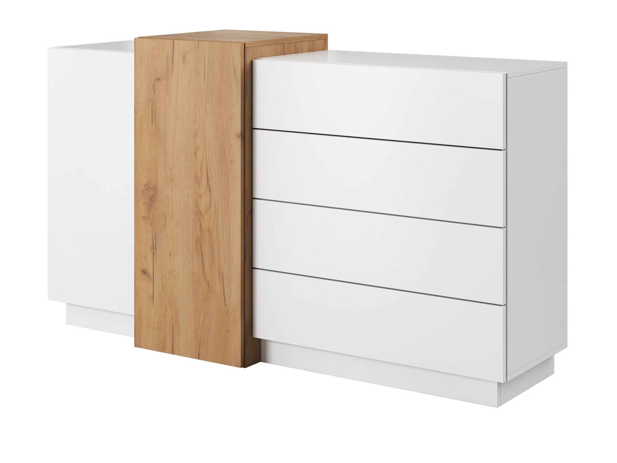 Kommode Mails 160 cm in Weiß und Gold Craft Eiche – Schrägansicht