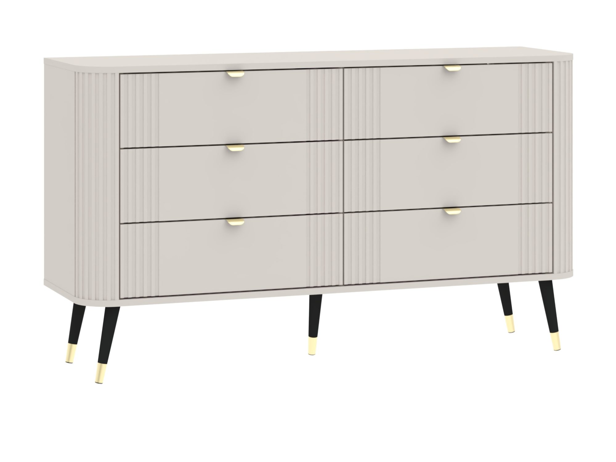 Kommode Onvero 138 cm Kaschmir – sechs geschlossene Schubladen mit geriffelten Seiten