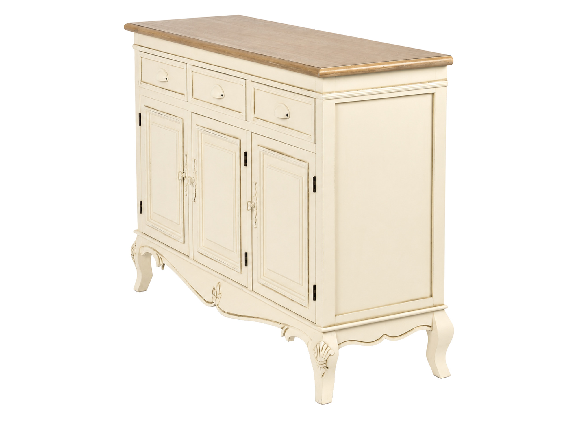 Provence-Kommode 120 cm in Creme mit Schubladen Sorrento – Produktansicht auf weißem Hintergrund