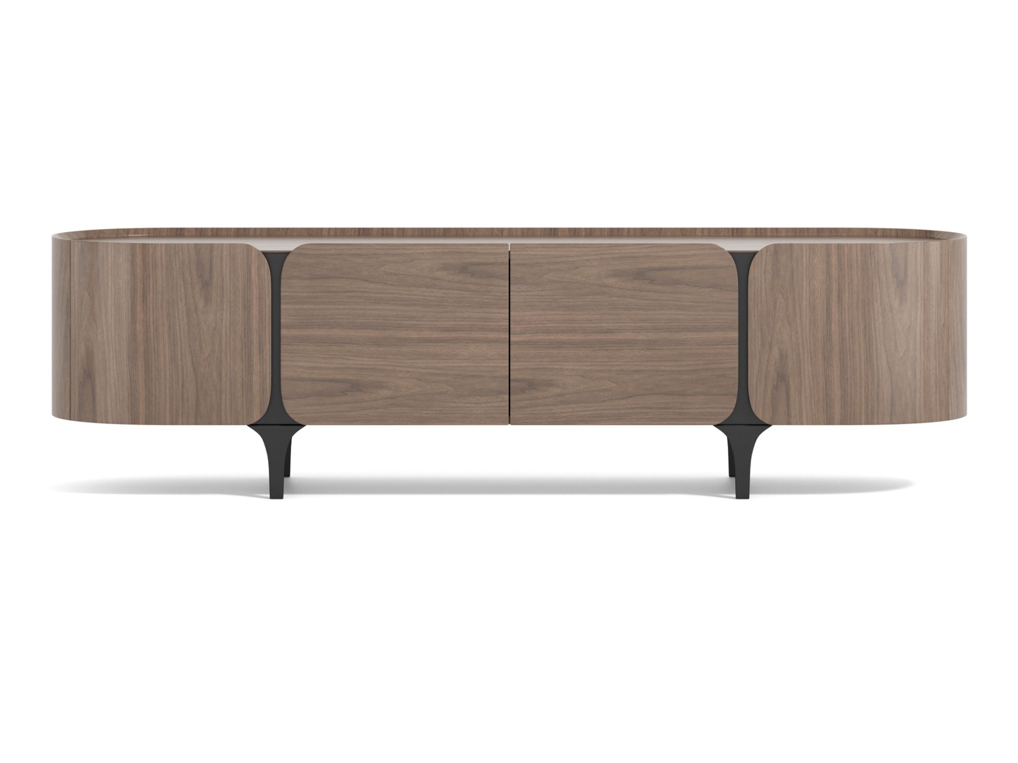 TV-Lowboard Nussbaum mit schwarzem Gestell 200 cm – Selvina
