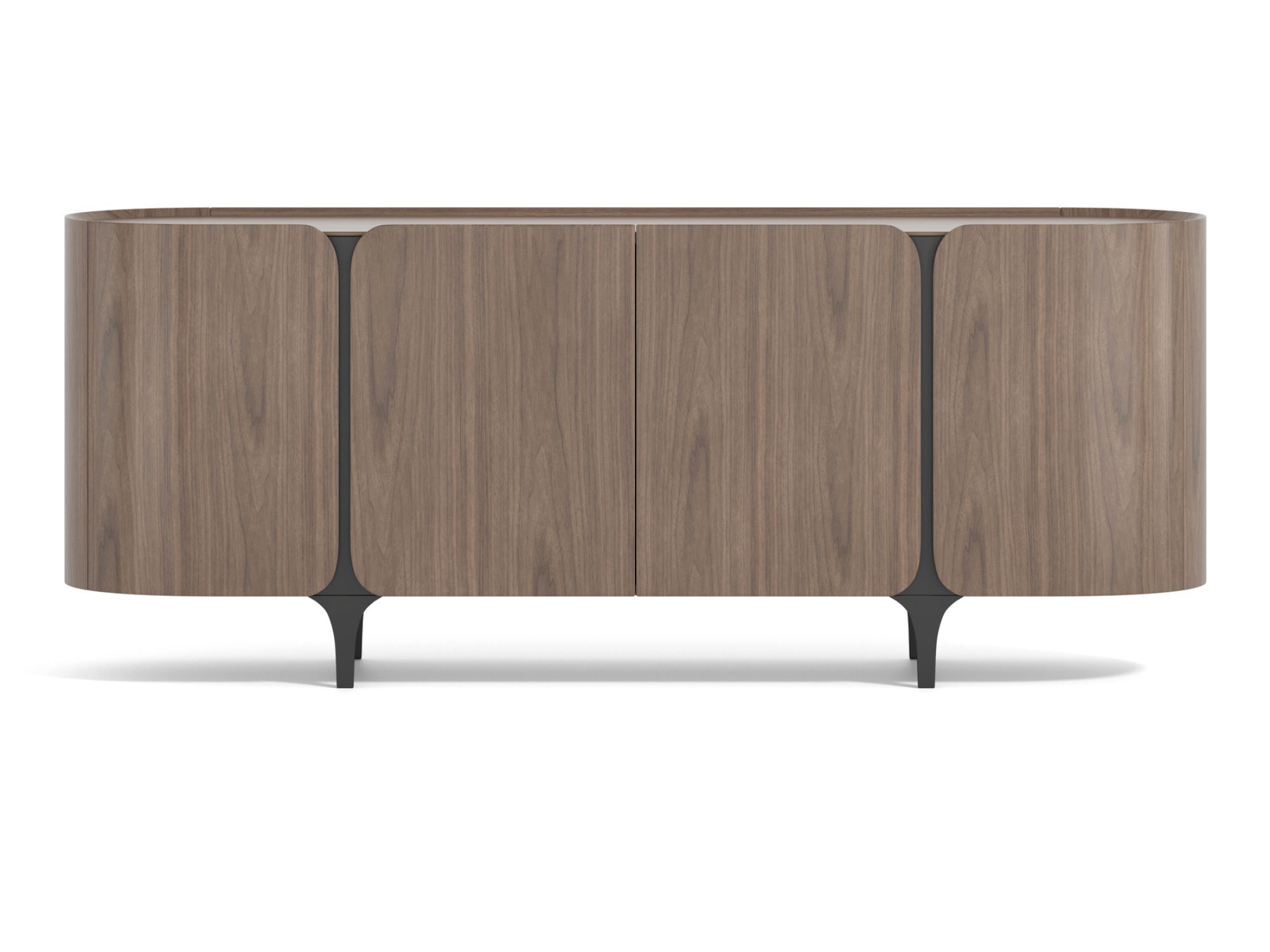 Komoda Selvina 200 cm orzechowa z czterema drzwiami i czarnymi nogami – front