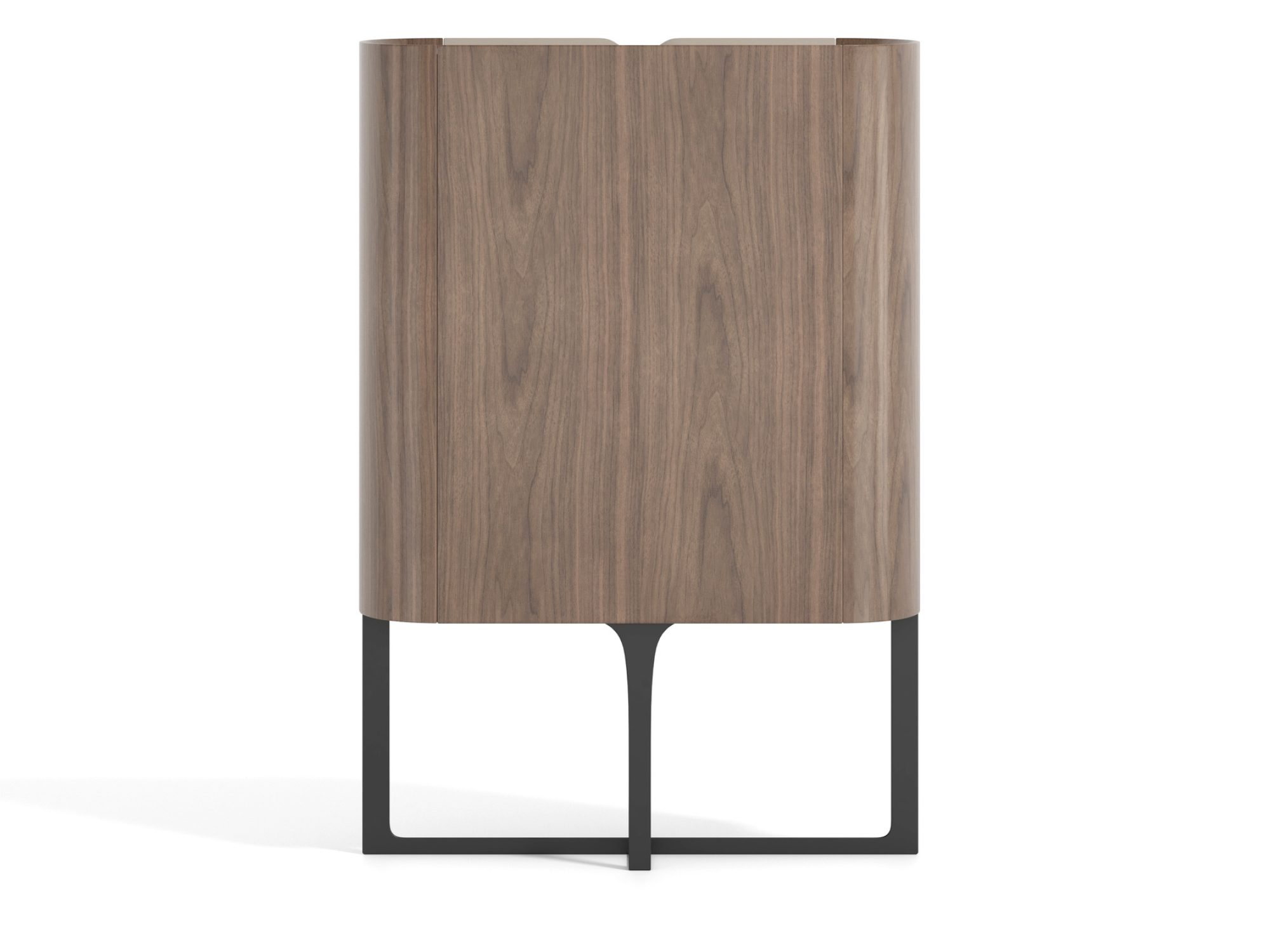 Kommode Selvina mit Nussbaum-Rückwand und schwarzem Gestell