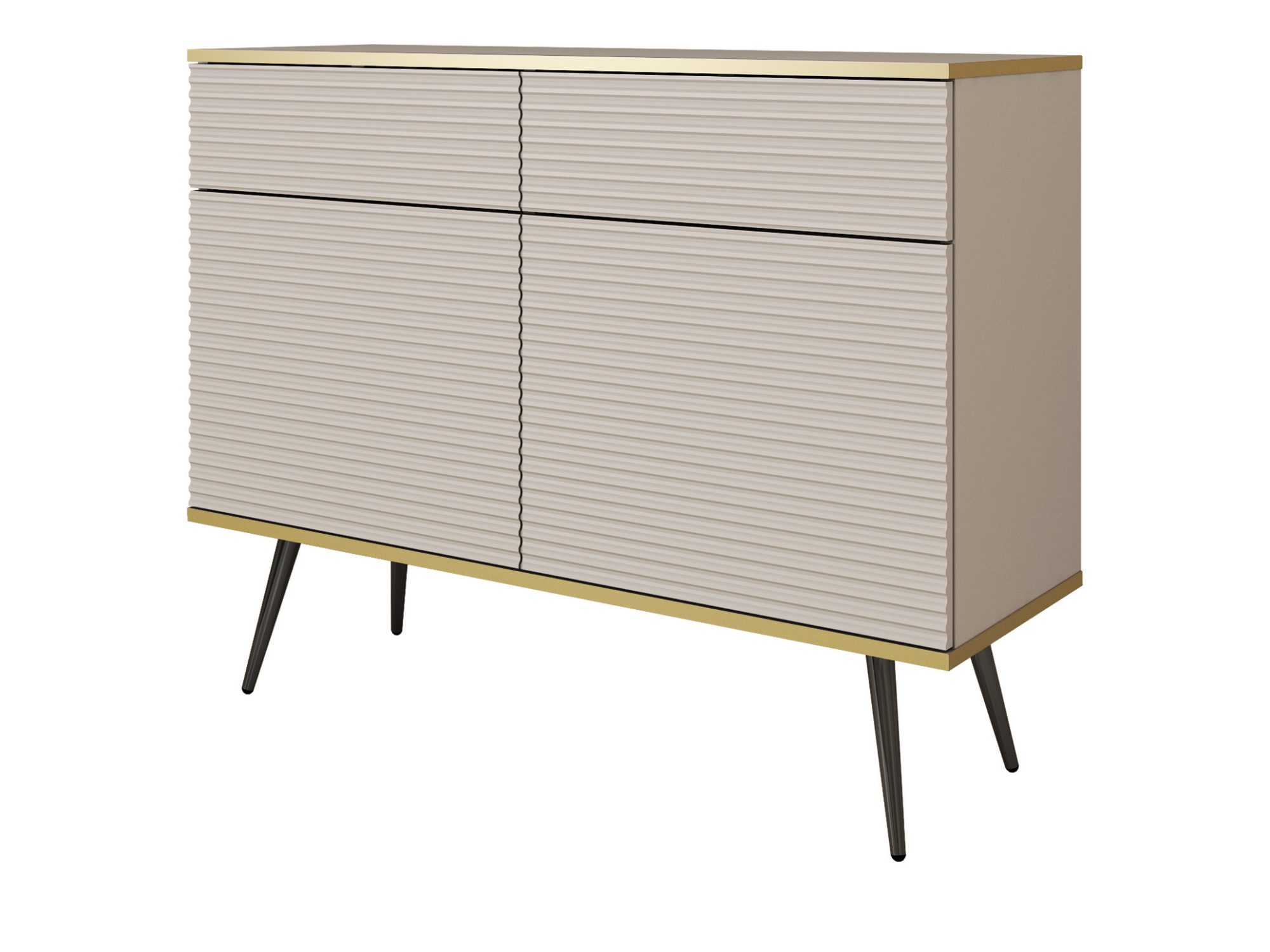 Kommode Teyser MDF 107 cm in Beige mit schwarzen Beinen – Gesamtansicht