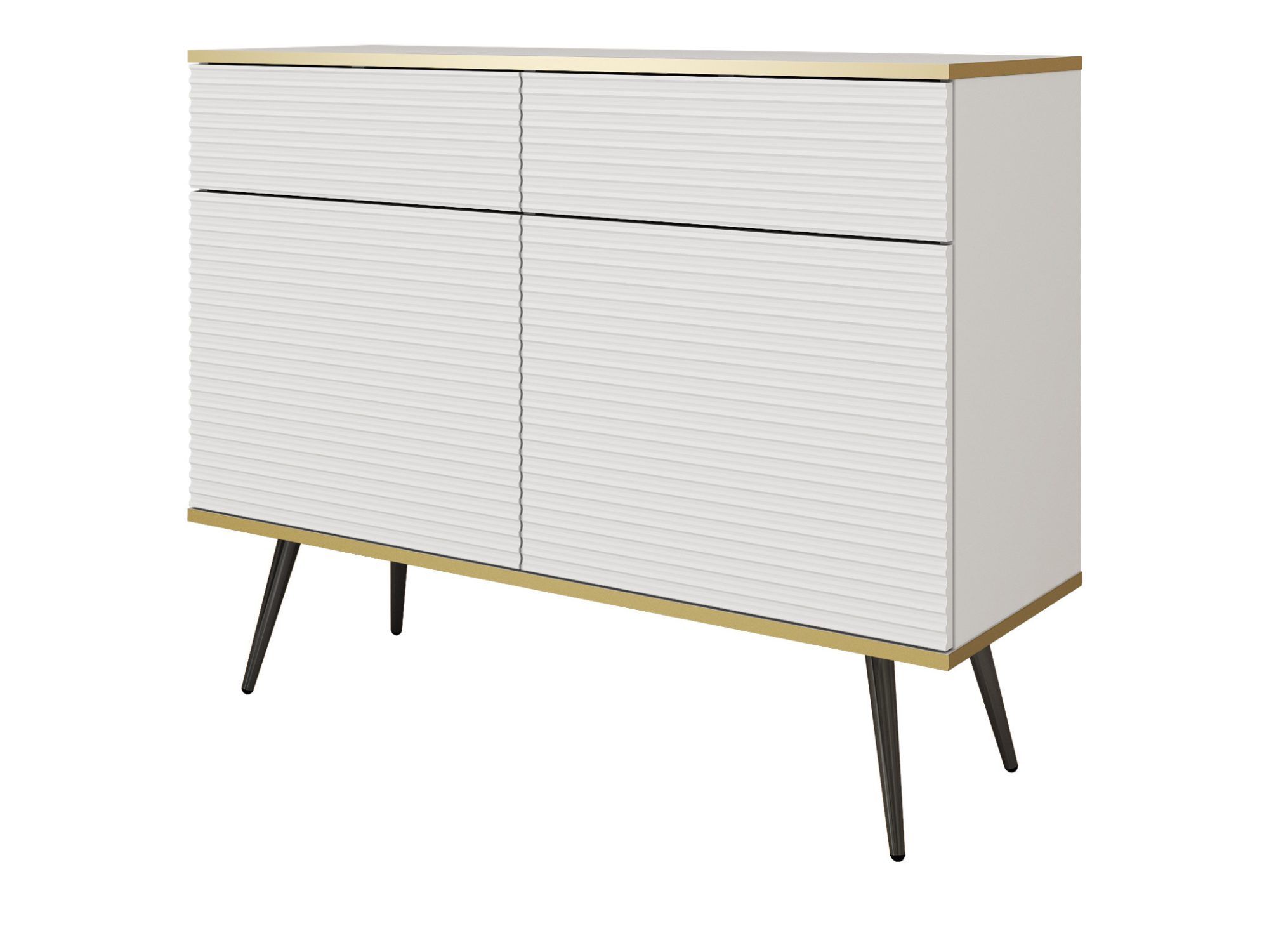 Kommode Teyser MDF 107 cm in Weiß mit schwarzen Beinen – Gesamtansicht