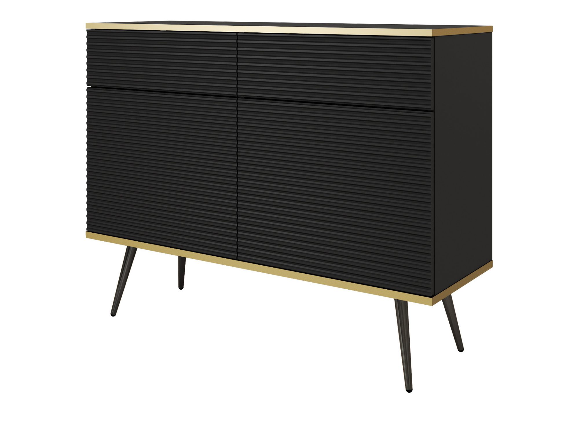 Kommode Teyser MDF 107 cm in Schwarz mit schwarzen Beinen – Gesamtansicht