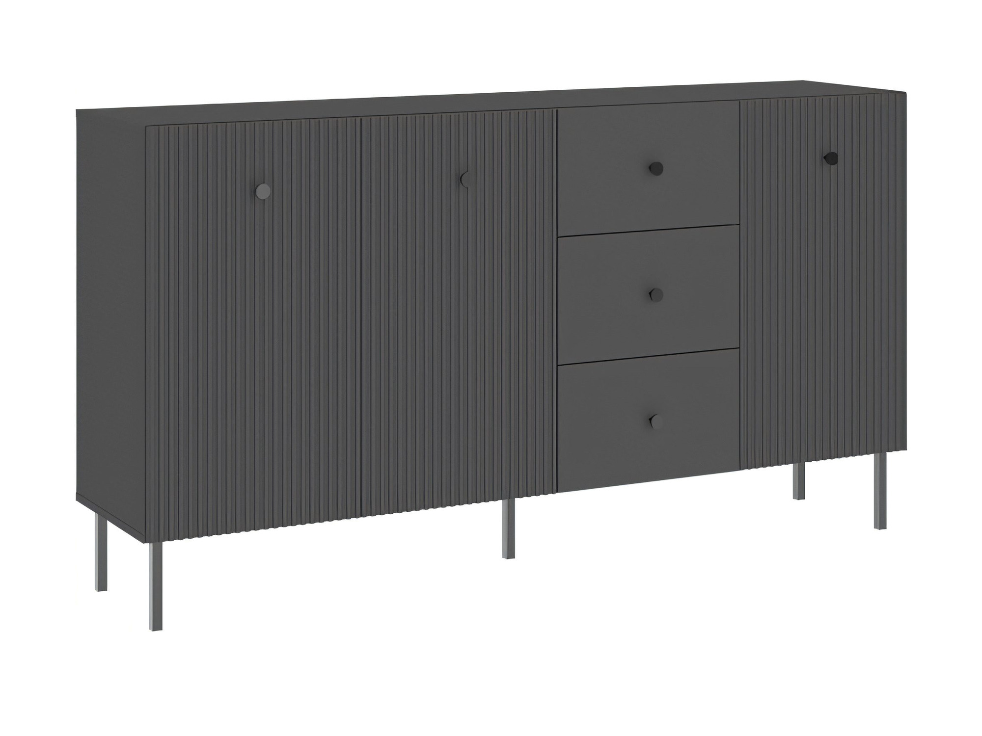 Komoda trzydrzwiowa Vienaro 179 cm antracytowa z 3 szufladami
