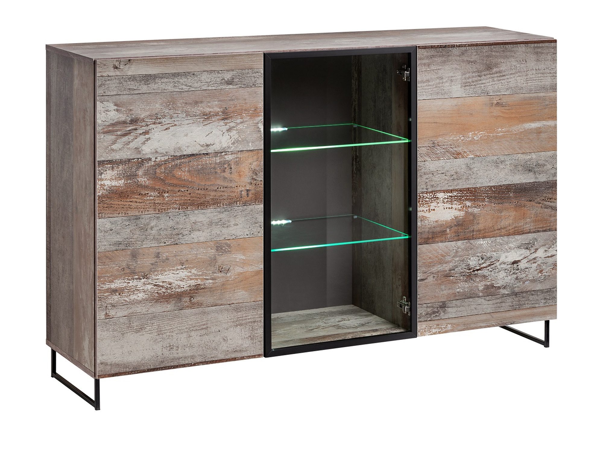Kommode mit Vitrine LED Valmoro 150 cm Canion Wood Schwarz