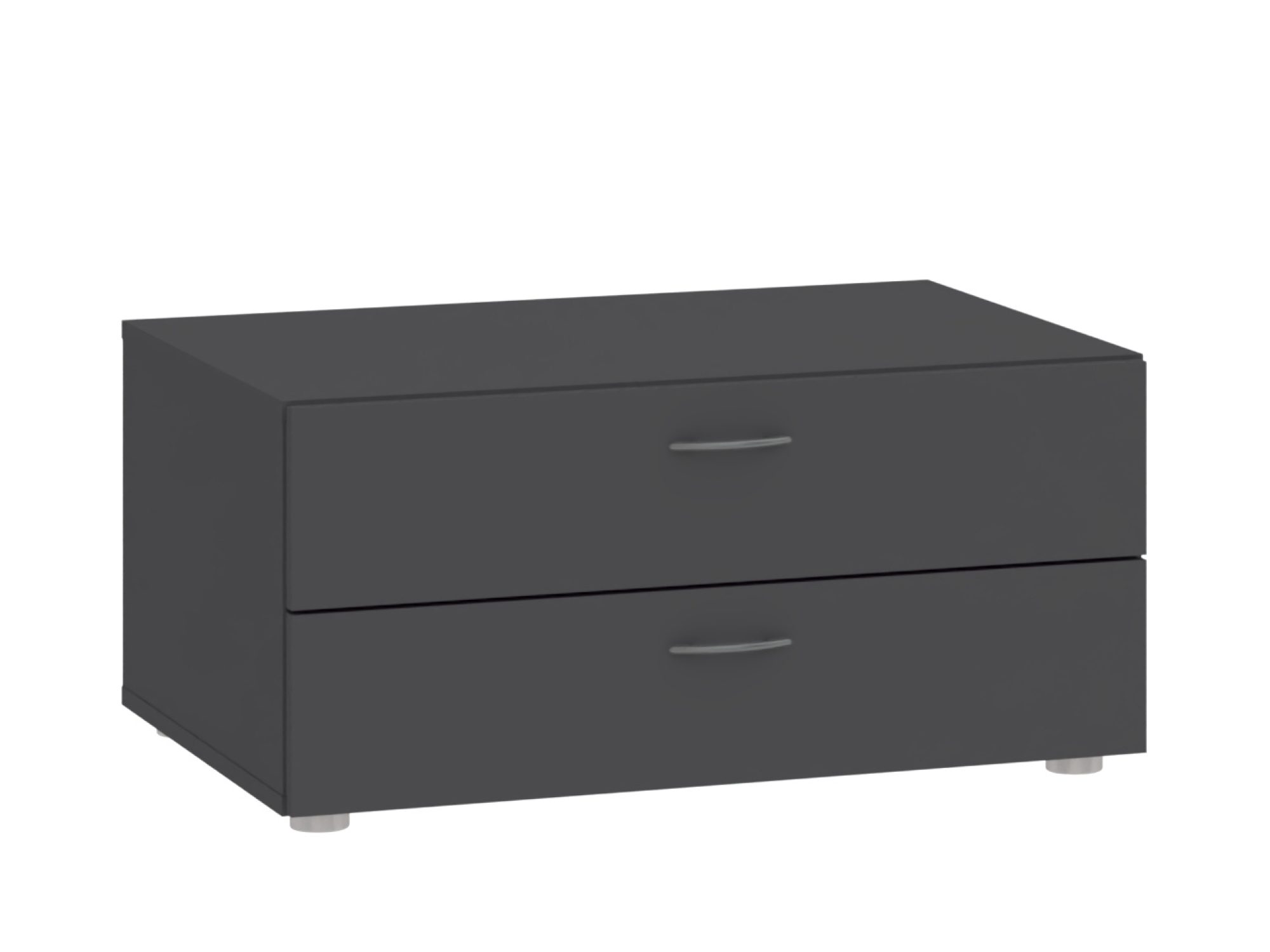 Anthrazitfarbene Kommode Veldaro 74 cm mit zwei Schubladen – geschlossene Fronten und linke Seite