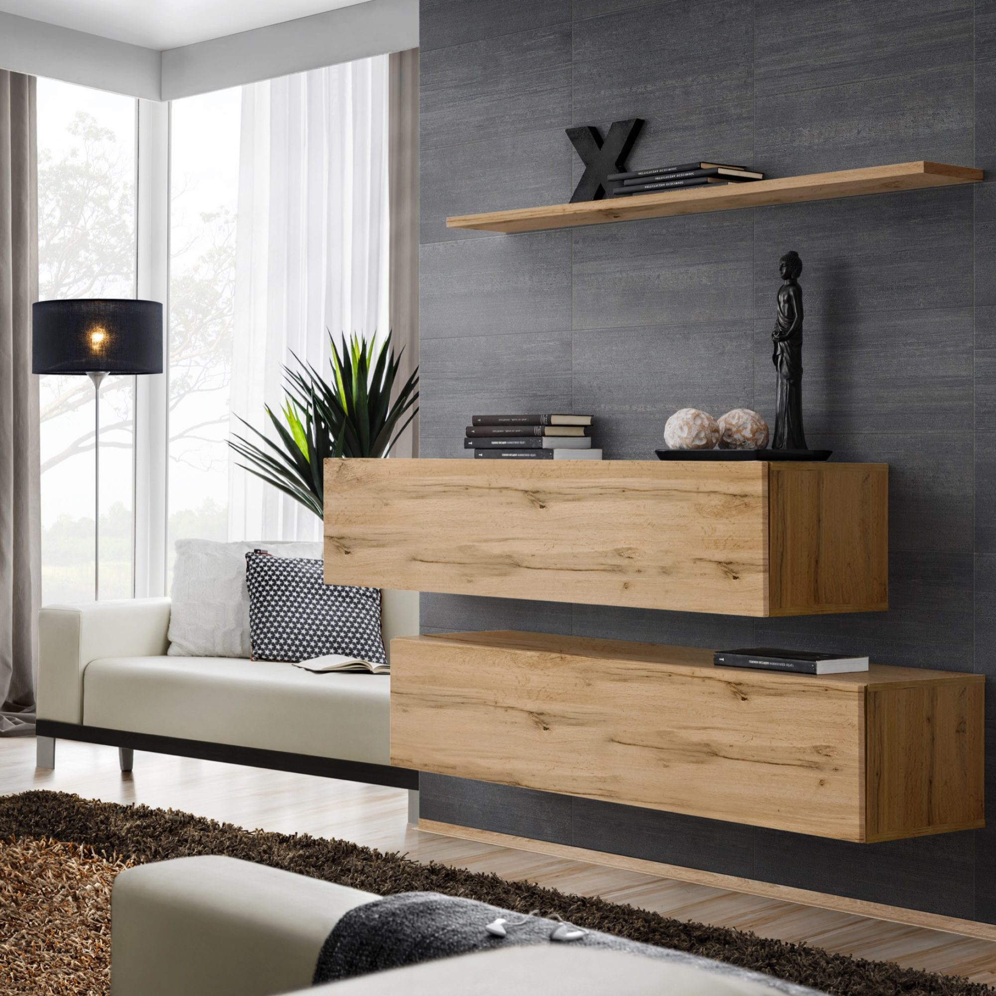 Hängekommode Kelmoro 130 cm mit 2 Klappfächern und Regal