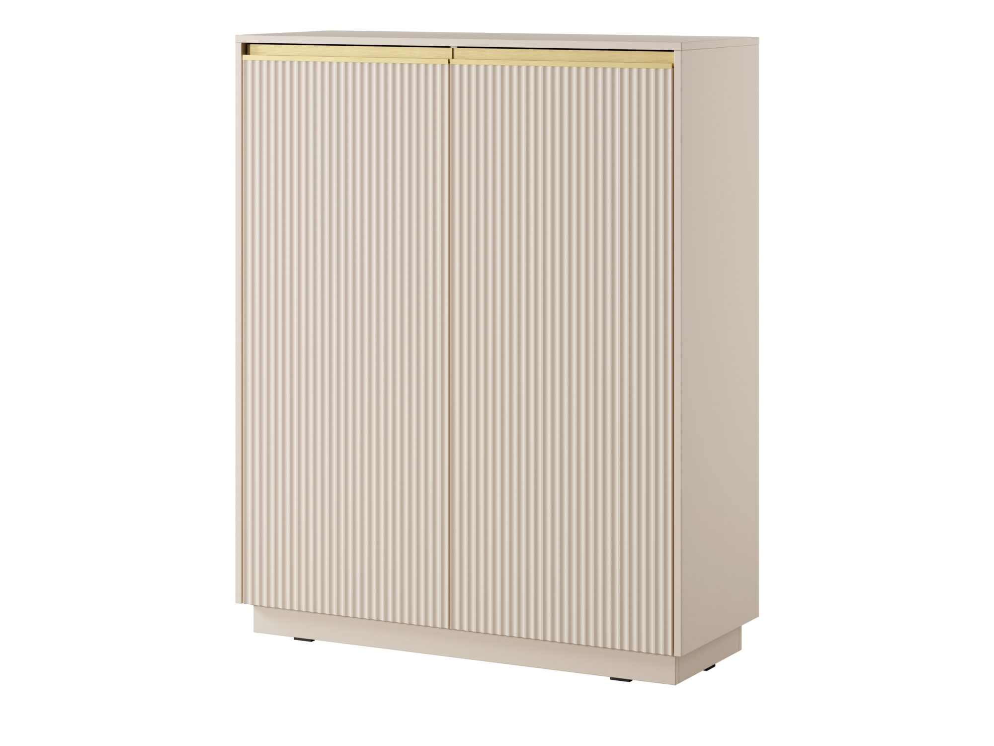 Hohe Kommode Regalio 104 cm Beige – geriffelte Fronten und goldene Griffe