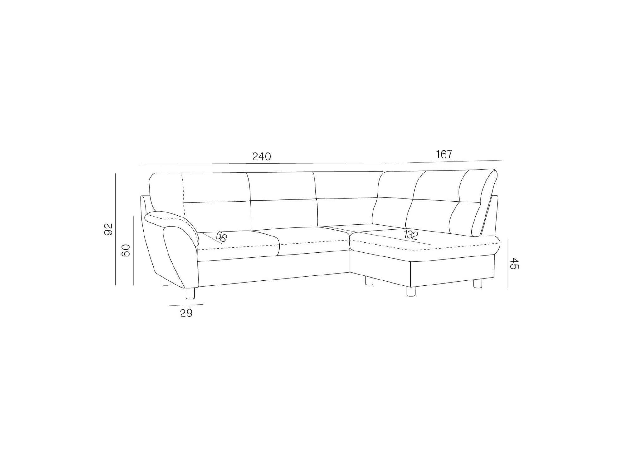 Maße – Kompaktes Ecksofa Belcaro 240 cm mit Schlaffunktion
