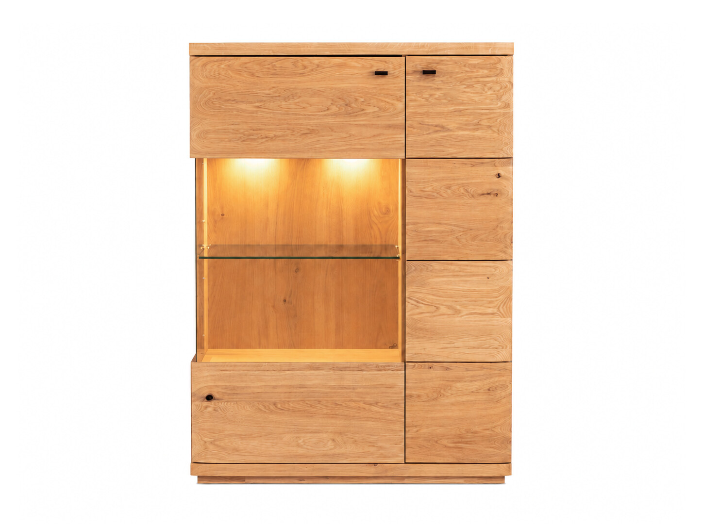 Eichen-Highboard Corvena 99 cm mit LED-Vitrine – Produktfoto auf weißem Hintergrund