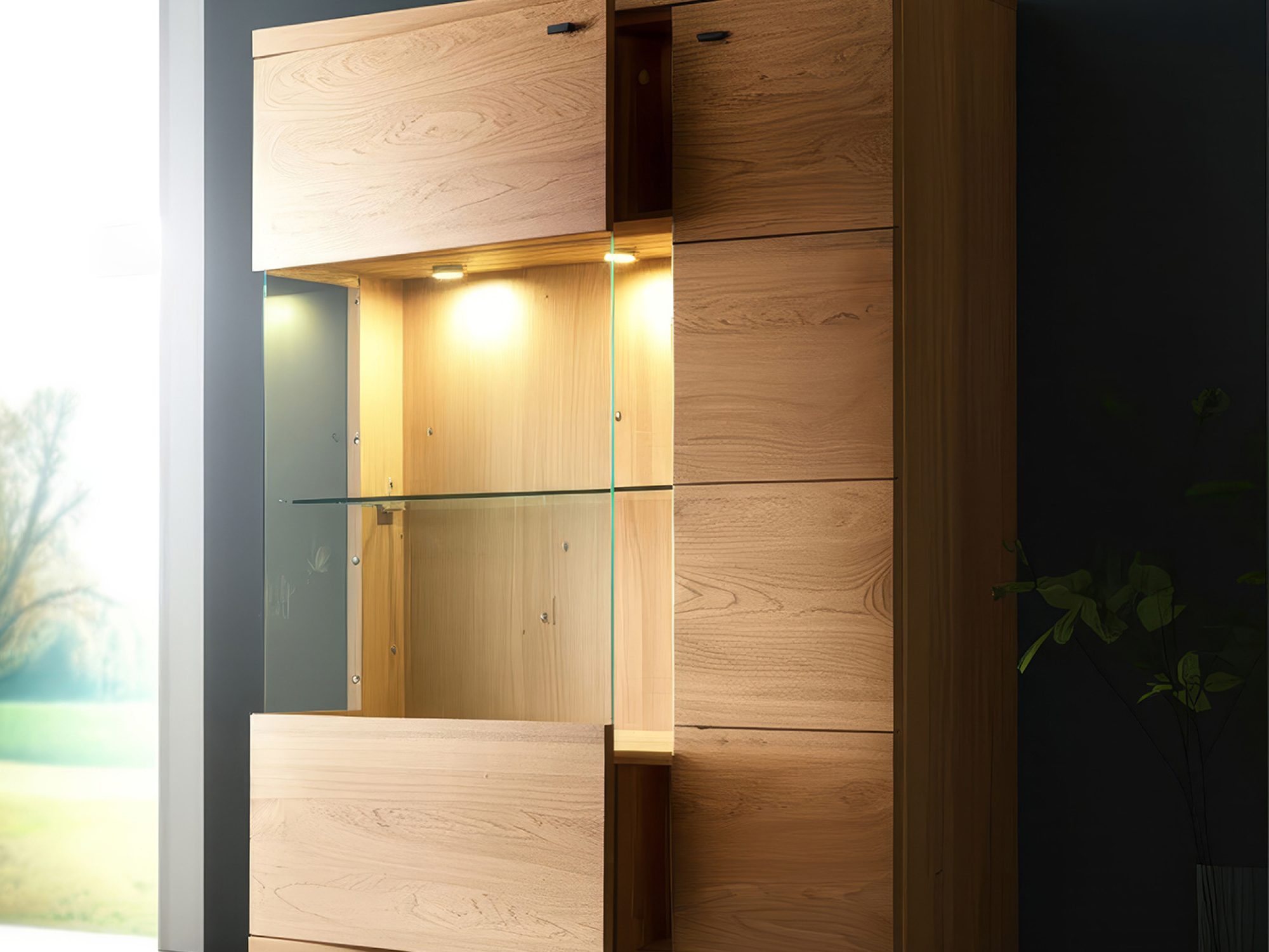 Eichen-Highboard Corvena 99 cm im Wohnraum-Ambiente