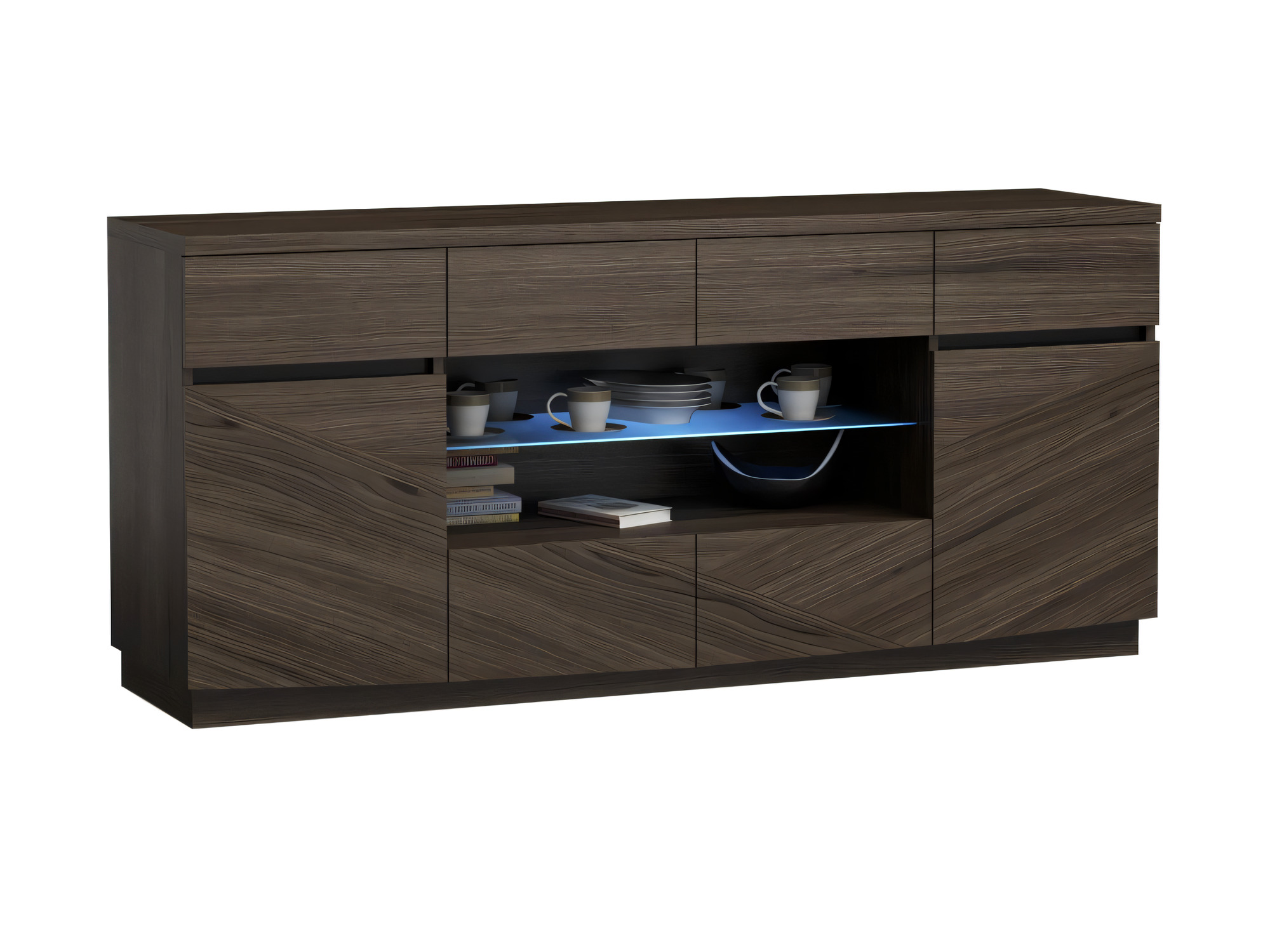 Palviano Sideboard mit vier oberen Schubladen, offenem Mittelfach und seitlichen Türen
