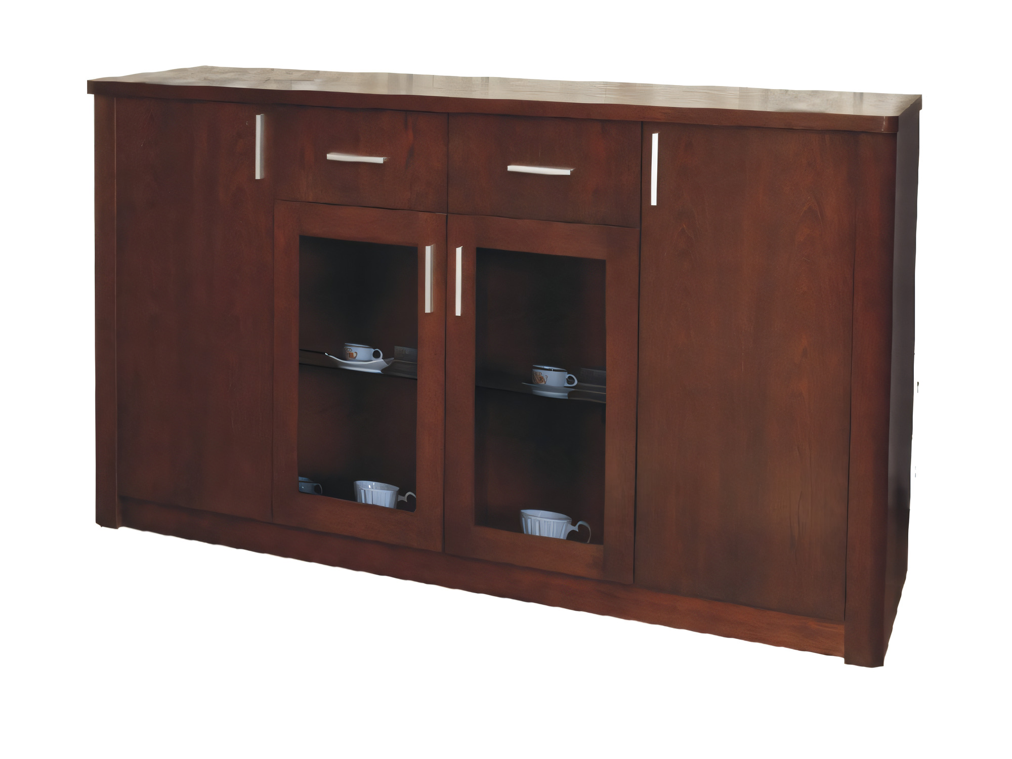 Langes Sideboard Vegaro mit Glasvitrine in der Mitte, zwei Schubladen und Seitenschränken