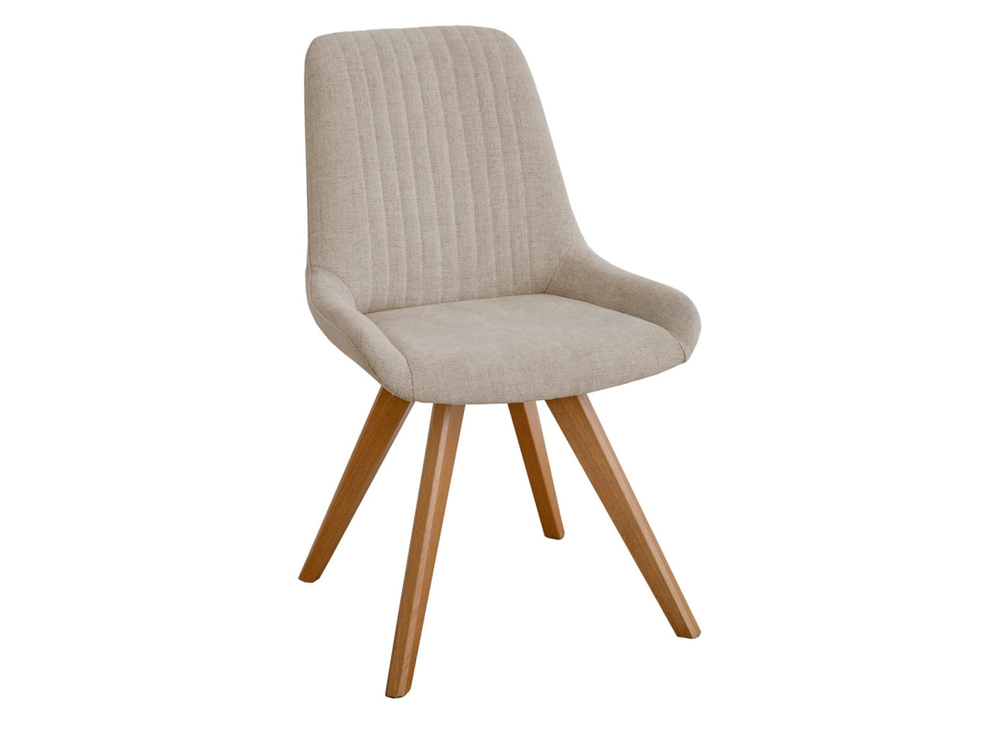 Polsterstuhl Beravo in Beige mit Buchenbeinen auf weißem Hintergrund