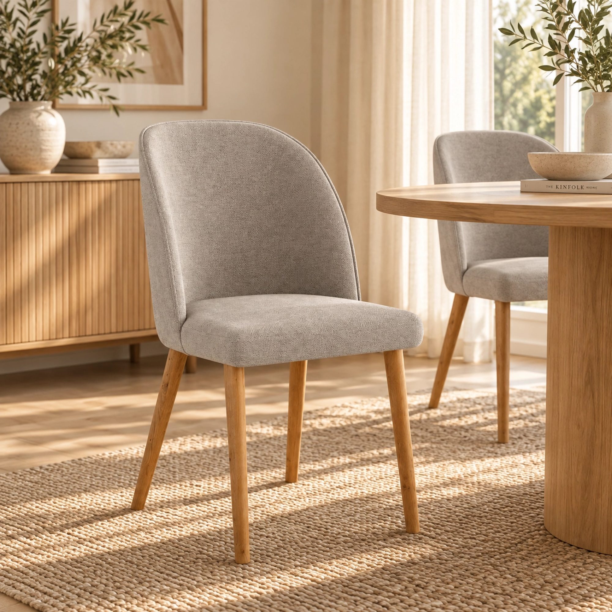 Polsterstuhl Olivaro in Grau-Beige mit Buchenbeinen