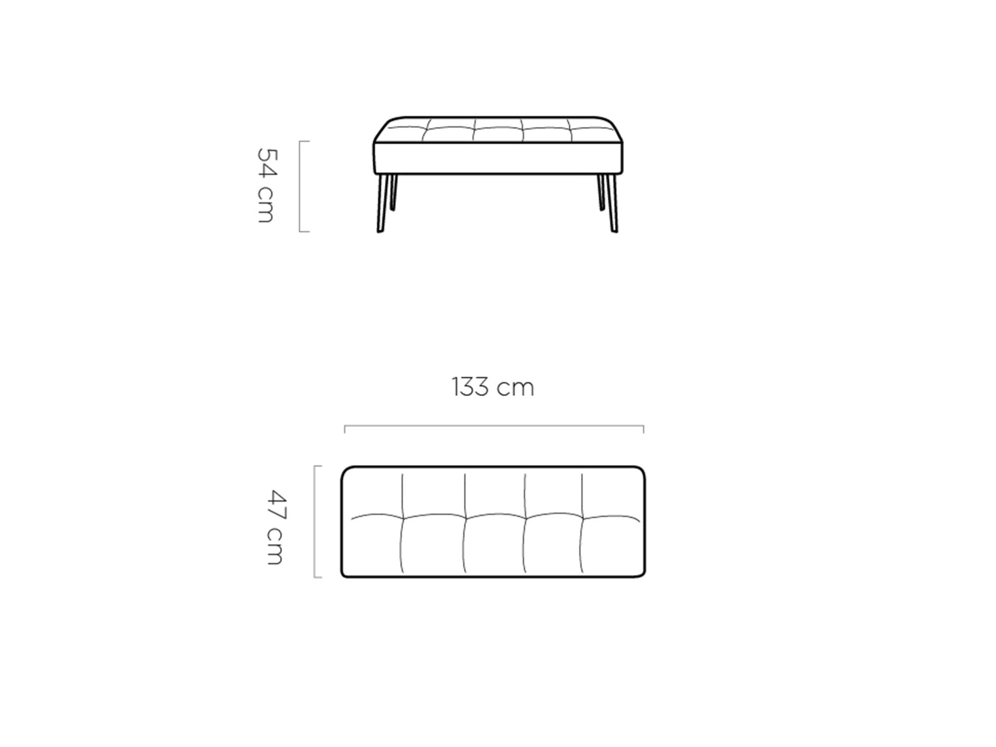Küchenbank Banvero – Maßzeichnung mit Maßen 133 × 47 cm, Höhe 54 cm
