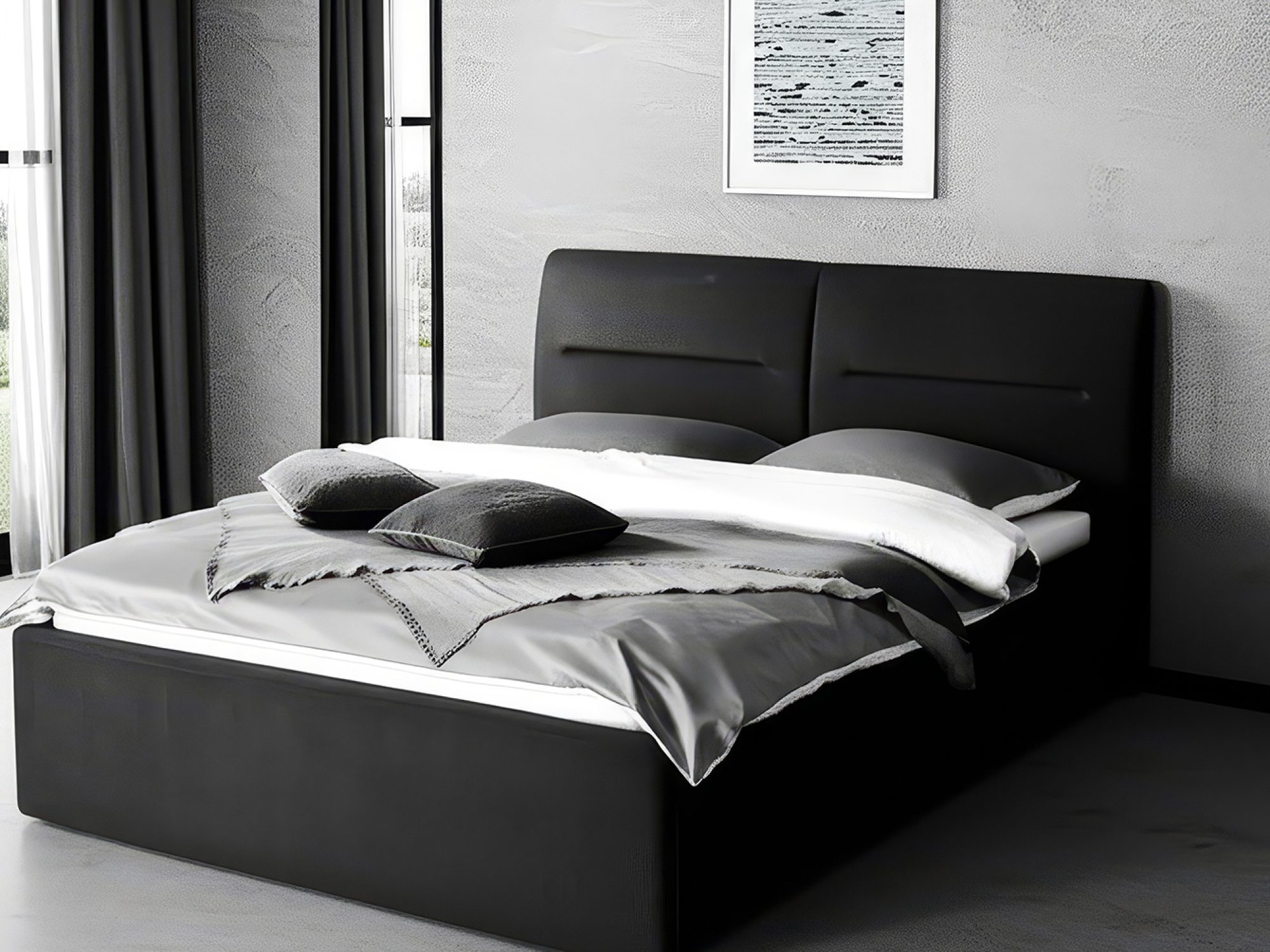 Polsterbett Lenora mit profiliertem Kopfteil im Schlafzimmer
