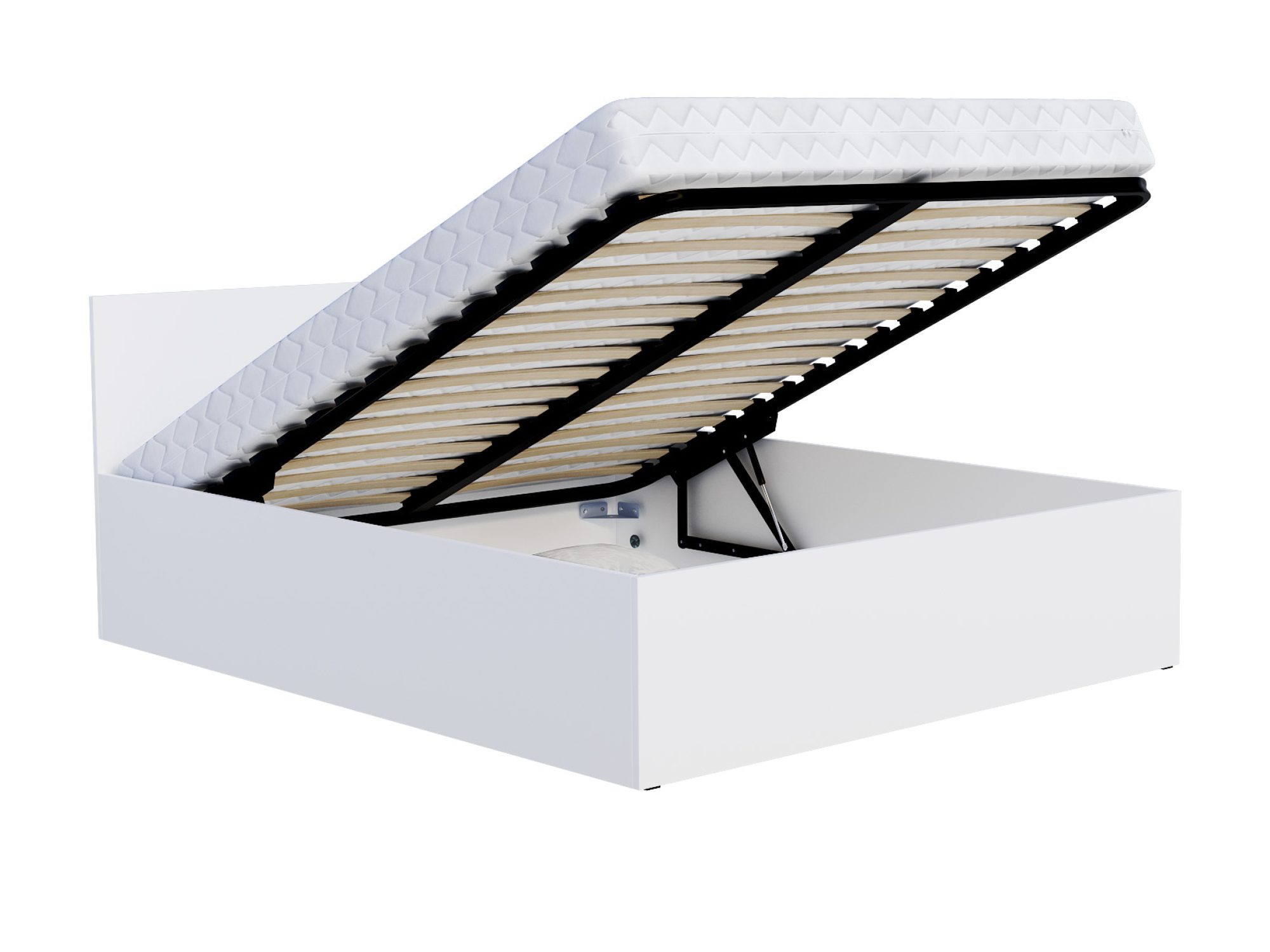 Bett mit hochklappbarem Metall-Lattenrost BASEL Lift – Weiß